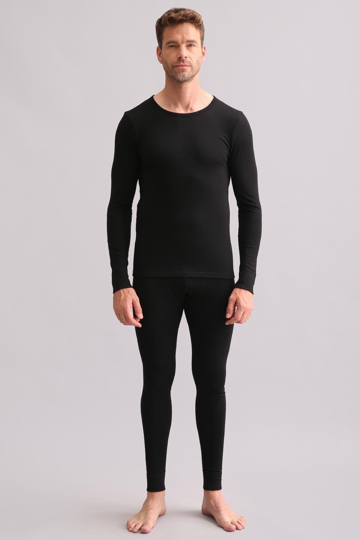 Mısırlı BAMBU TERMAL Bisiklet Yaka Uzun Kollu Fanila / Sweatshirt Siyah