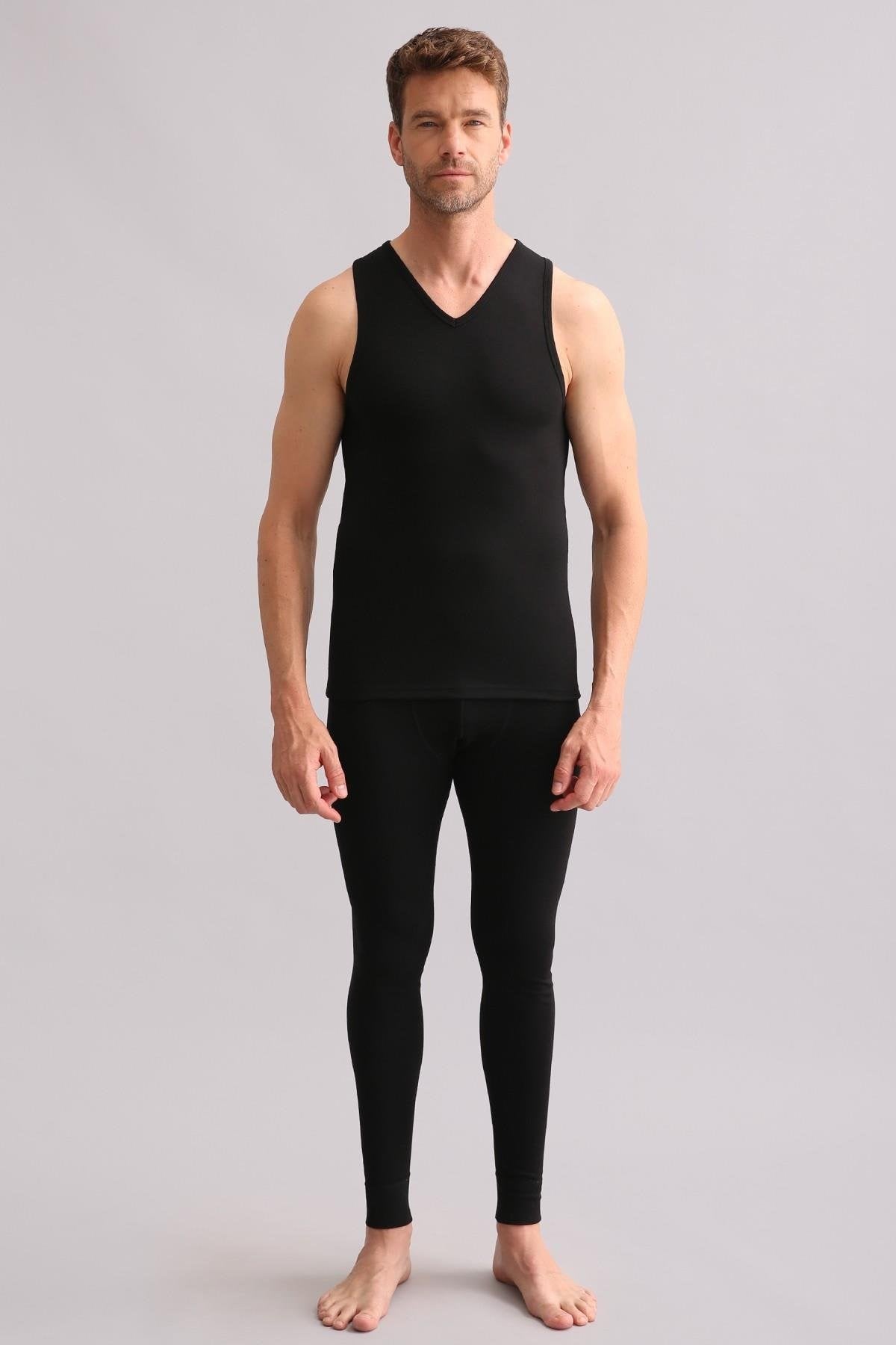 Mısırlı BAMBU TERMAL V Yaka Sporcu Atlet / T-Shirt Siyah