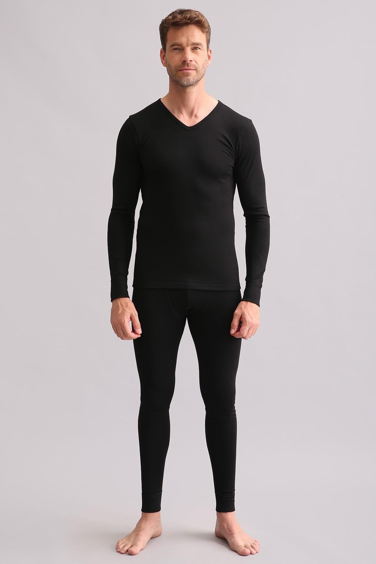 Mısırlı BAMBU TERMAL V Yaka Uzun Kollu Fanila / Sweatshirt Siyah