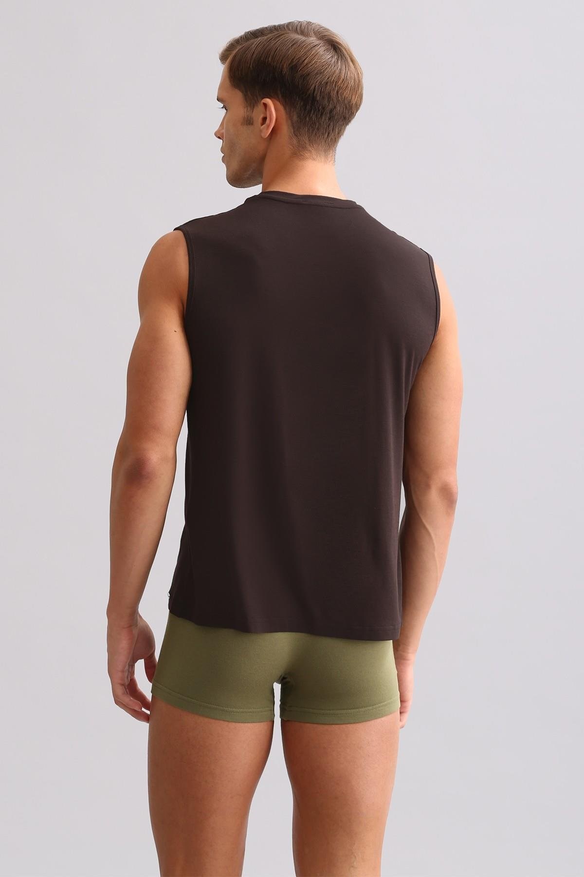 Mısırlı BAMBU ZEUS LUXURY Regular Fit Bisiklet Yaka Sporcu Atlet / T-Shirt Kahverengi