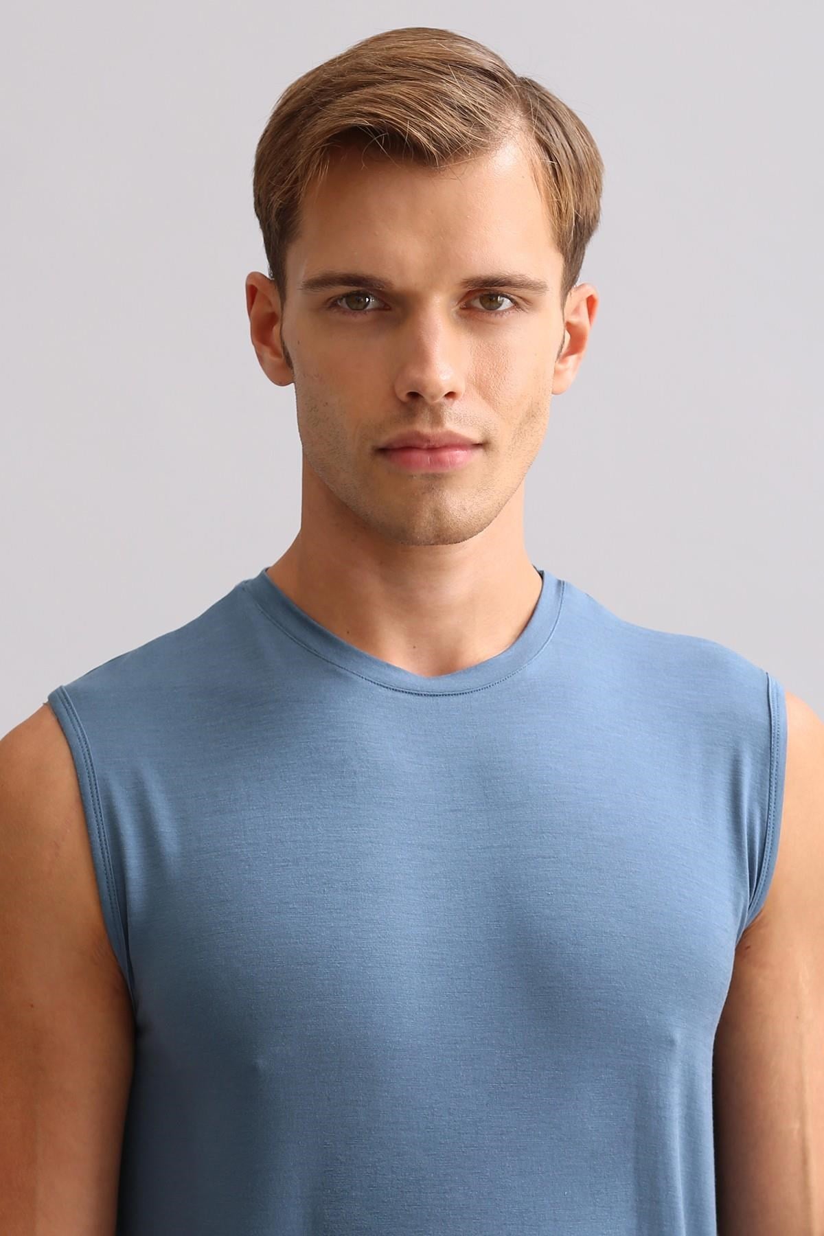 Mısırlı BAMBU ZEUS LUXURY Regular Fit Bisiklet Yaka Sporcu Atlet / T-Shirt Gece Mavisi