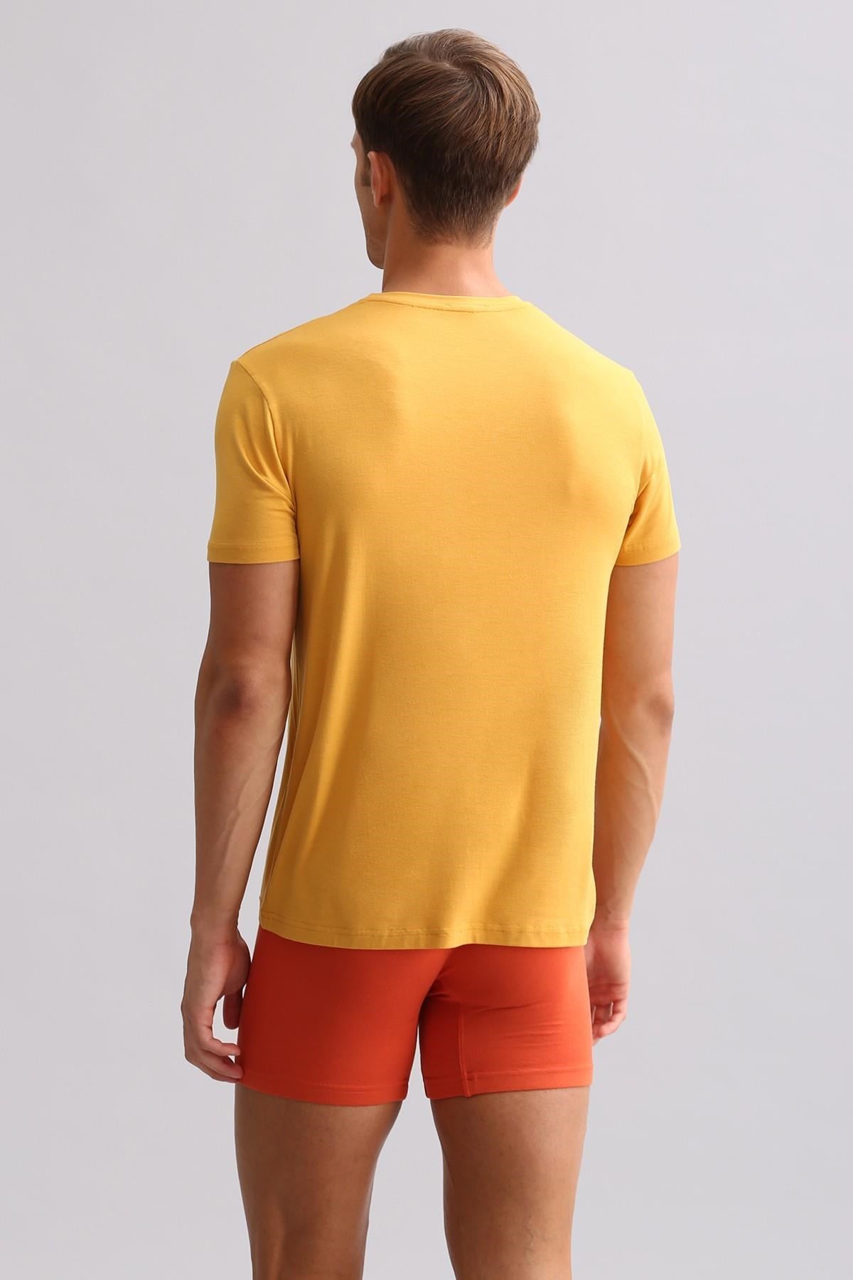 Mısırlı BAMBU ZEUS LUXURY Regular Fit V Yaka Fanila / T-Shirt Hardal