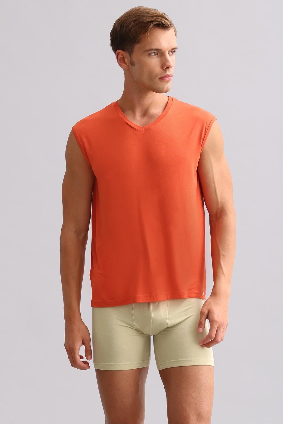 Mısırlı BAMBU ZEUS LUXURY Regular Fit V Yaka Sporcu Atlet / T-Shirt Pas Kırmızı