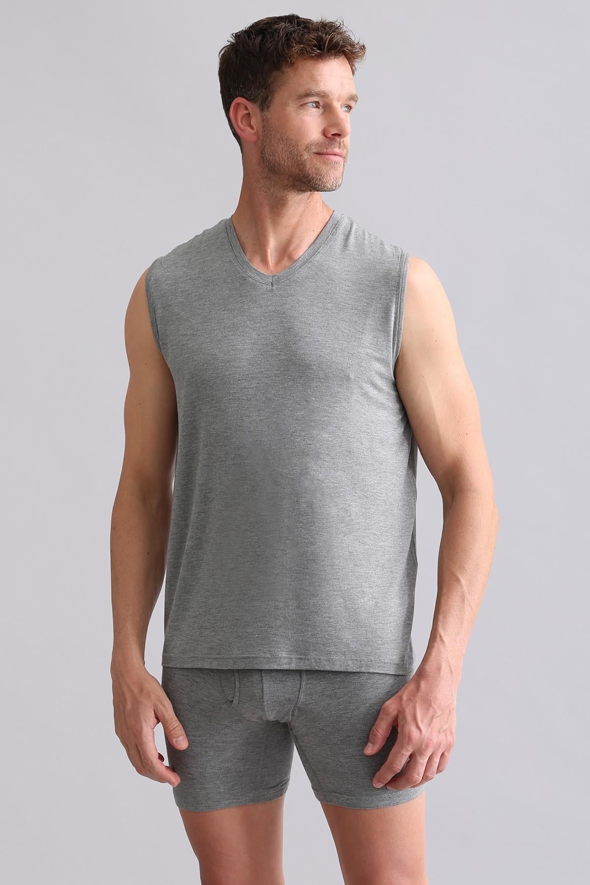Mısırlı BAMBU ZEUS Regular Fit V Yaka Sporcu Atlet / T-Shirt Melanj Gri