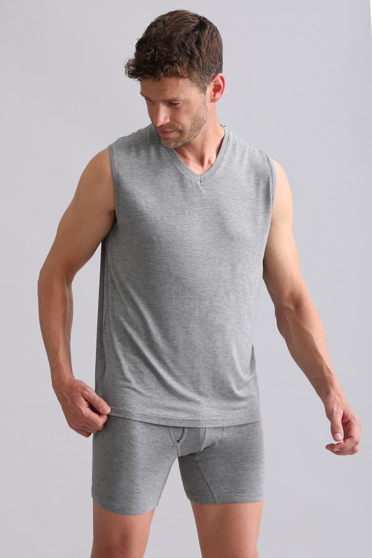 Mısırlı BAMBU ZEUS Regular Fit V Yaka Sporcu Atlet / T-Shirt Melanj Gri