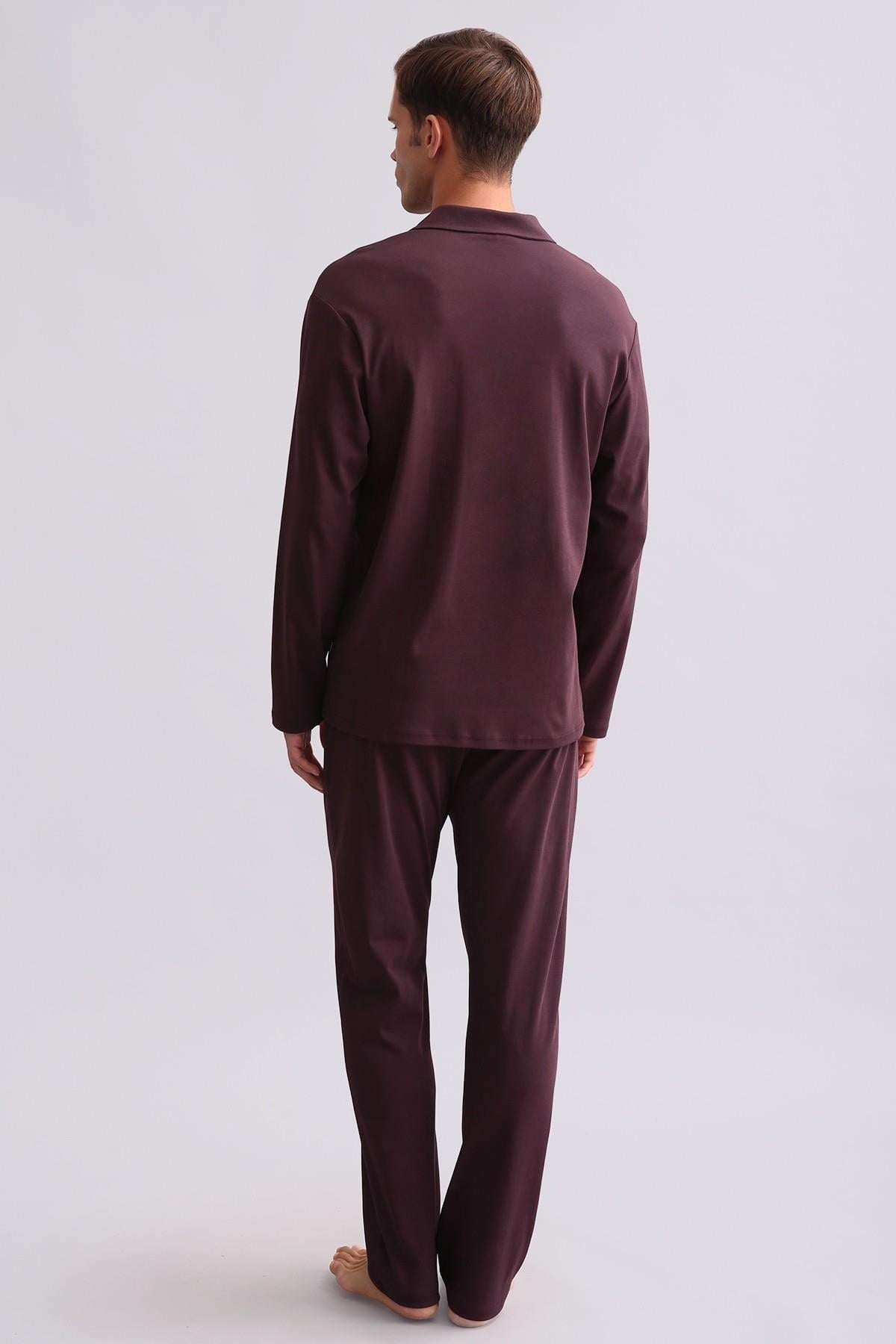 Mısırlı Erkek Bambu Gömlek Pijama Takımı Bordo
