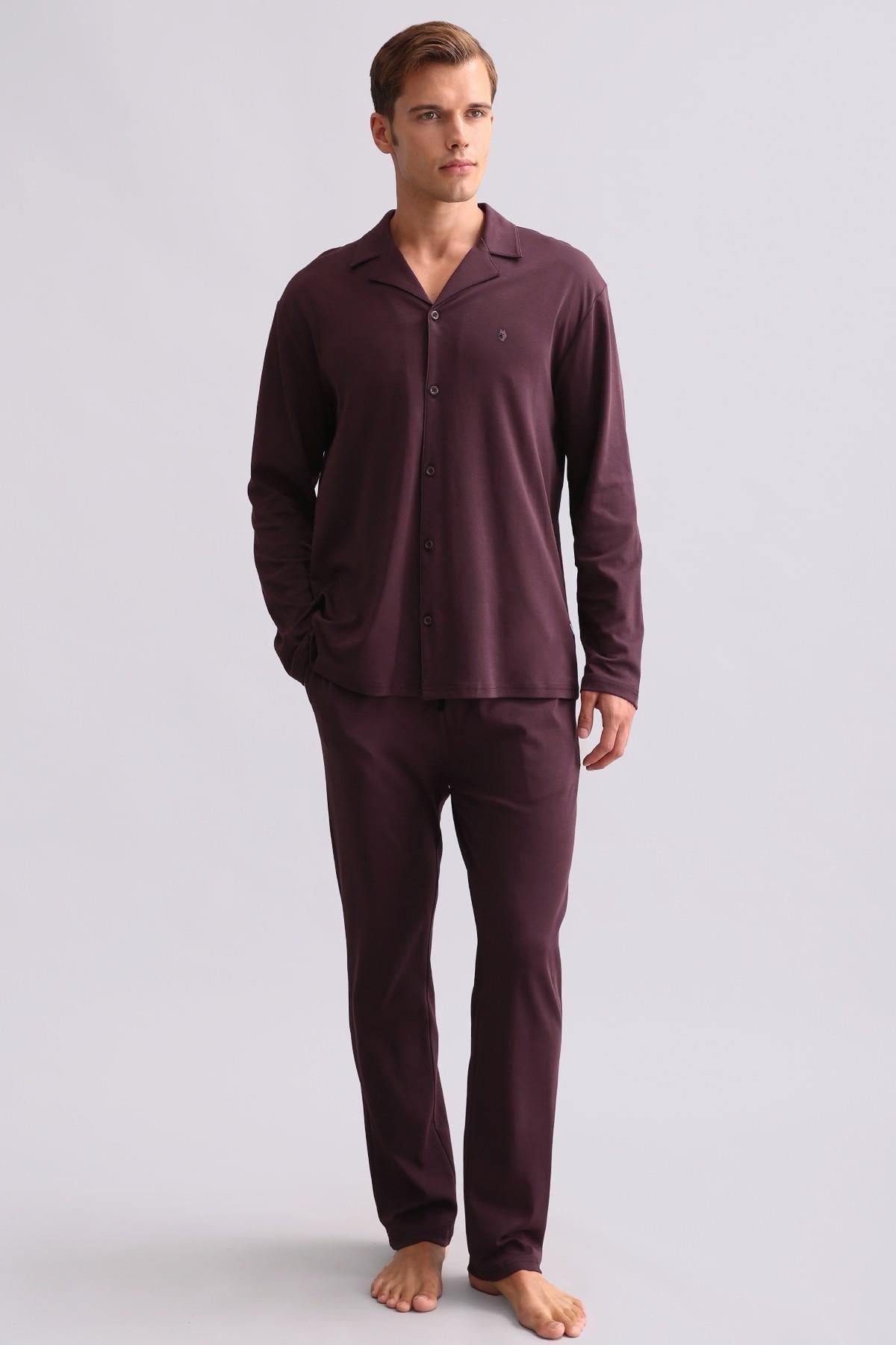 Mısırlı Erkek Bambu Gömlek Pijama Takımı Bordo