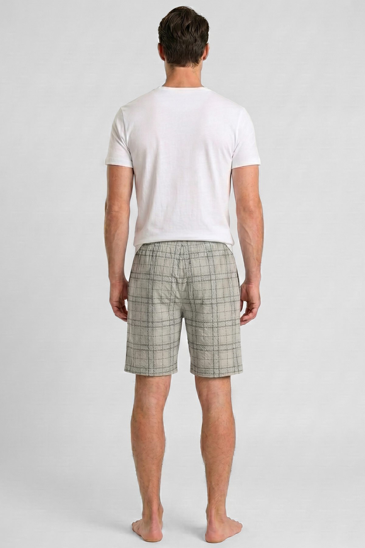 Mısırlı Erkek Ekoseli Kısa Short Pijama Açık Gri