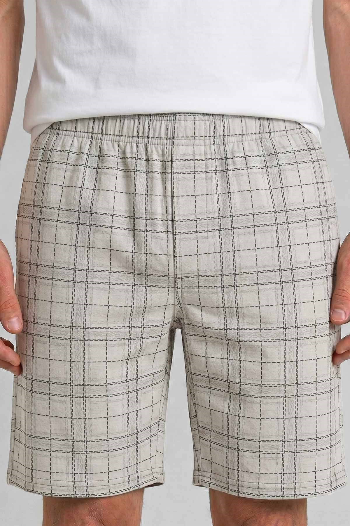 Mısırlı Erkek Ekoseli Kısa Short Pijama Açık Gri