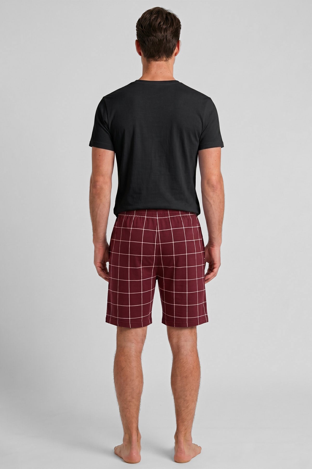 Mısırlı Erkek Ekoseli Kısa Short Pijama Bordo