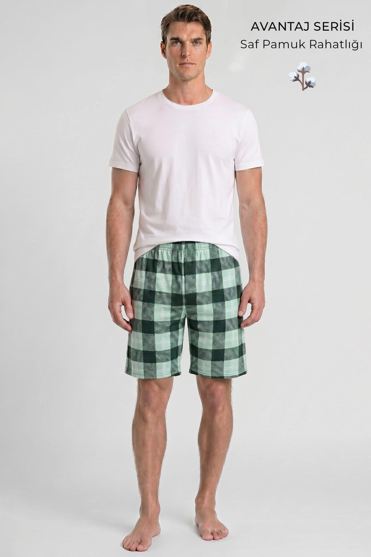 Mısırlı Erkek Ekoseli Kısa Short Pijama Mint