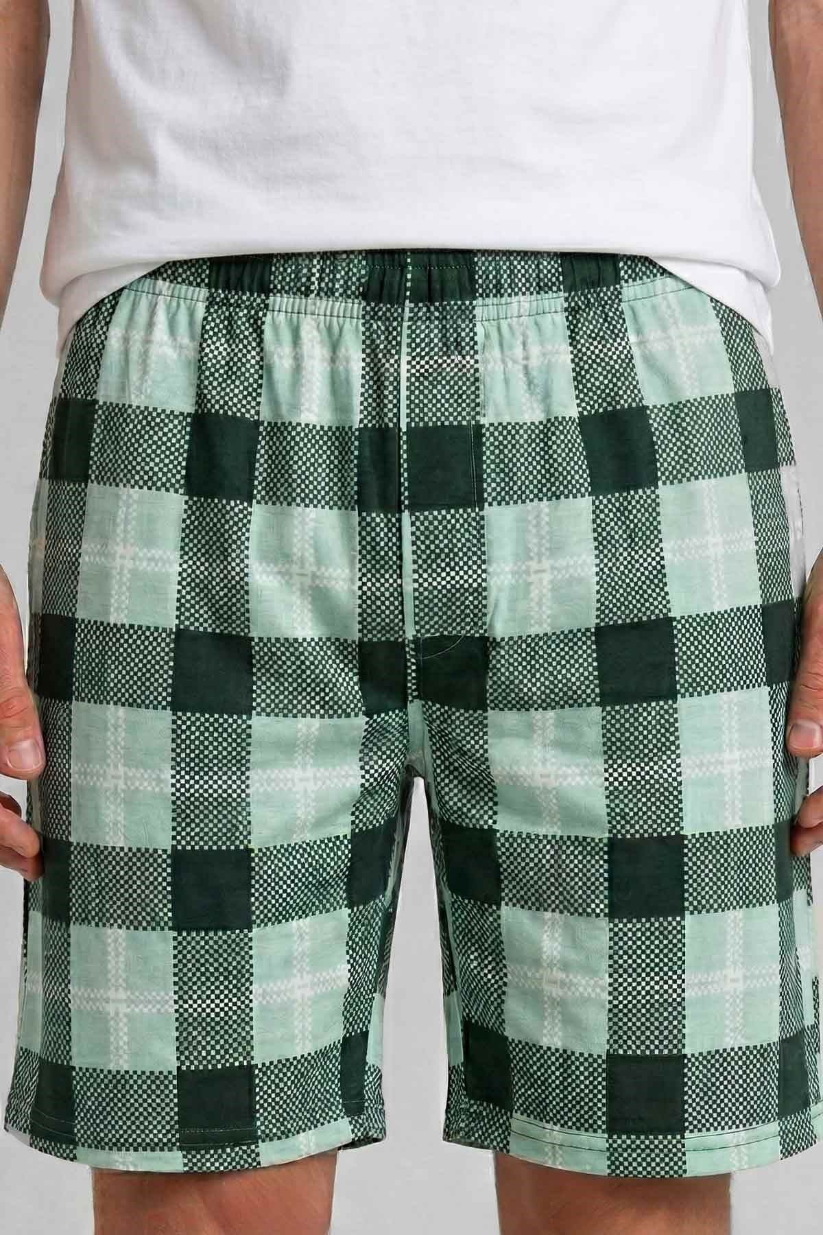 Mısırlı Erkek Ekoseli Kısa Short Pijama Mint
