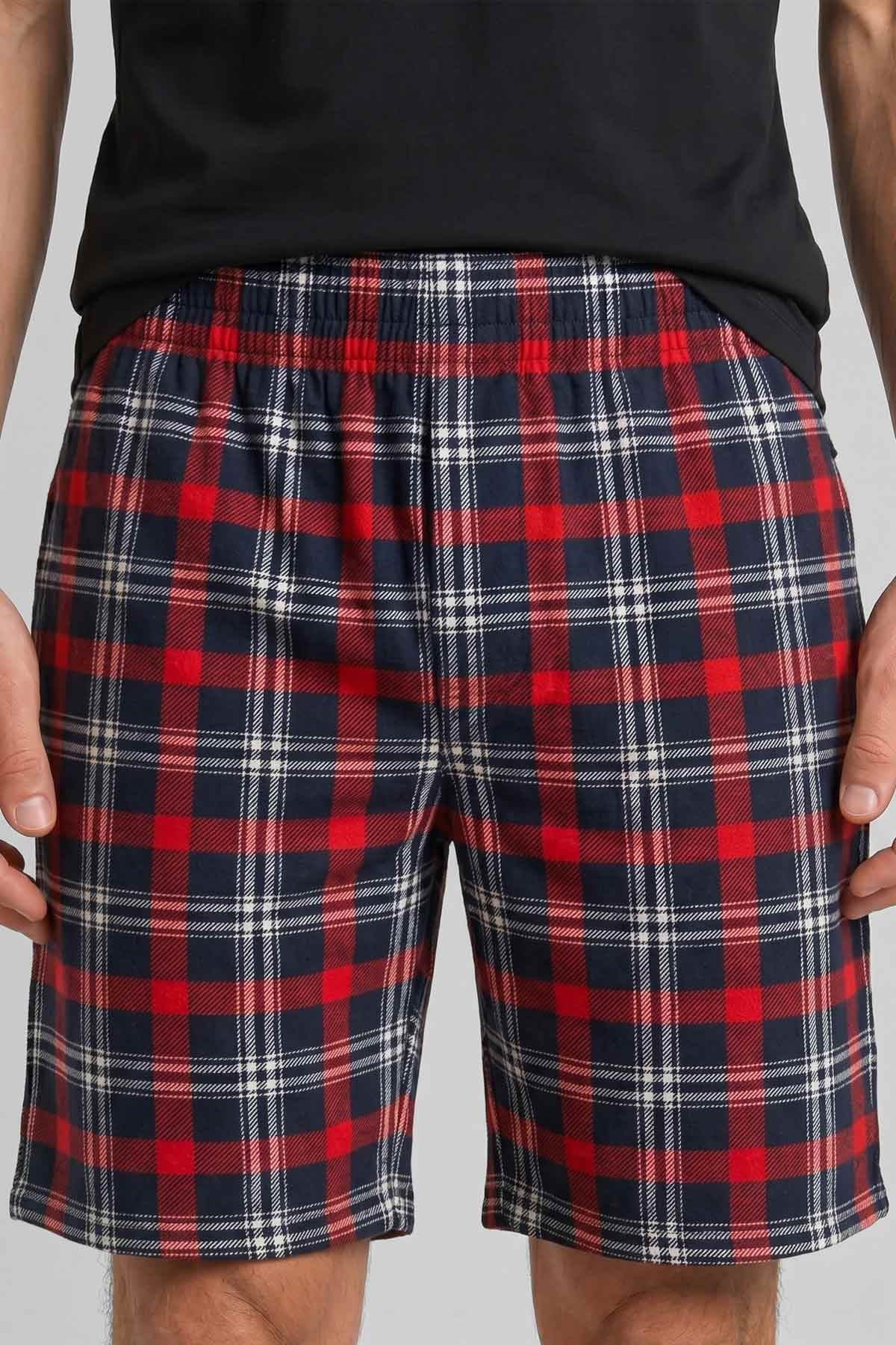 Mısırlı Erkek Ekoseli Kısa Short Pijama Oranj