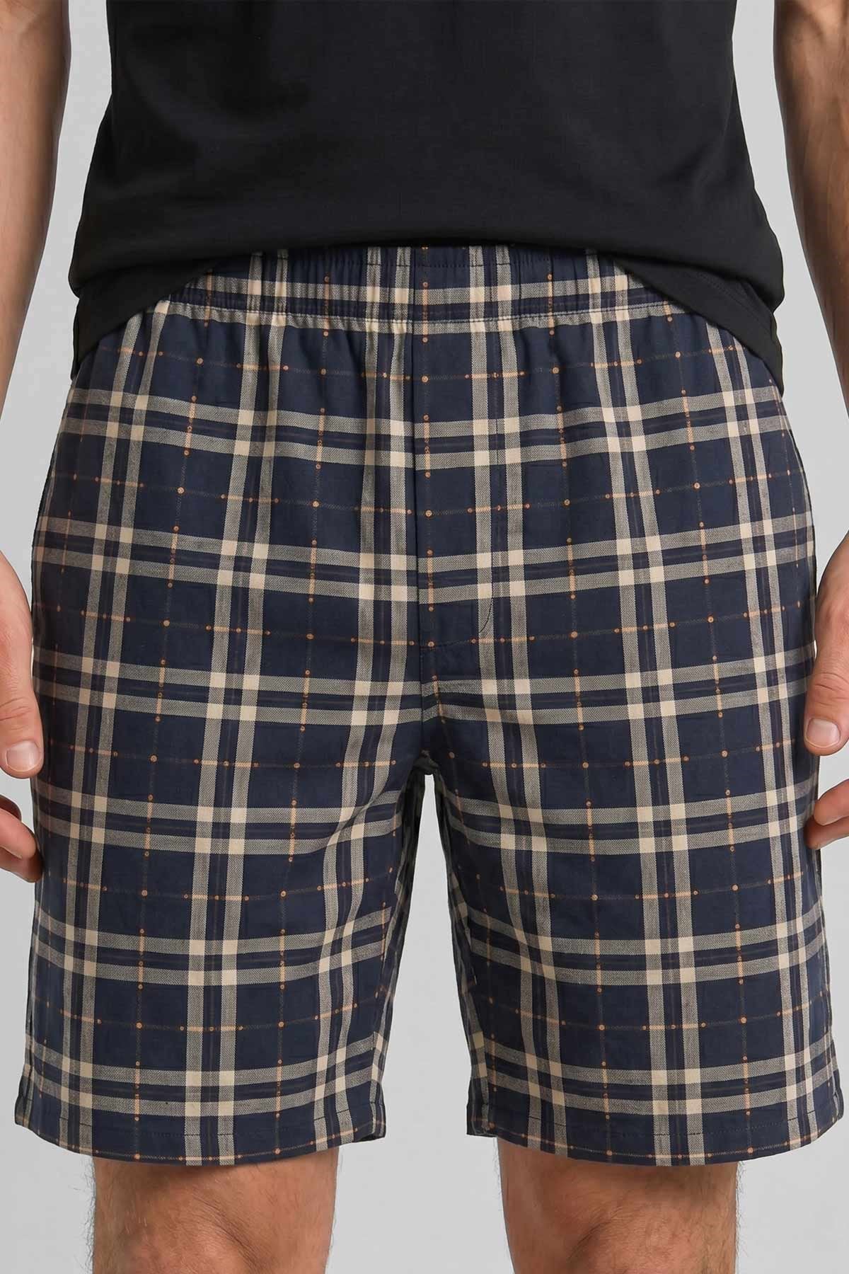 Mısırlı Erkek Ekoseli Kısa Short Pijama Saks