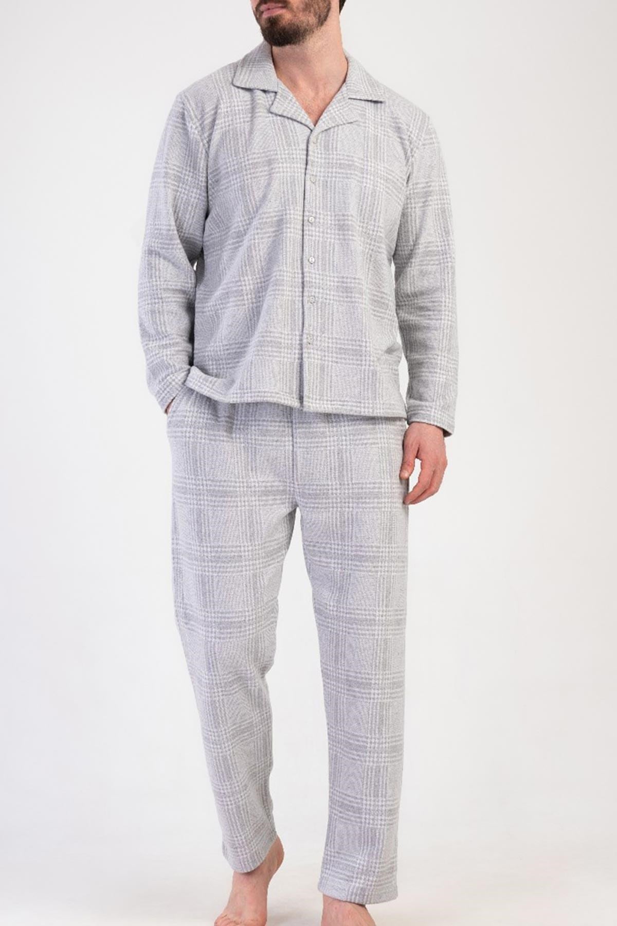 Mısırlı Erkek İnterlok Uzun Kollu Gömlek Pijama Takımı Açık Gri