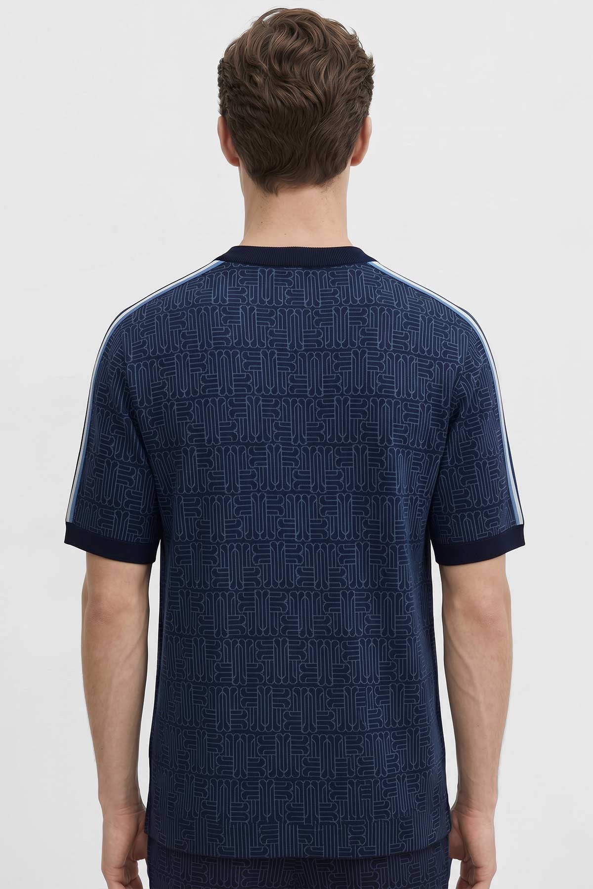 Mısırlı Erkek Monogram Tiktak Detaylı T-shirt Lacivert