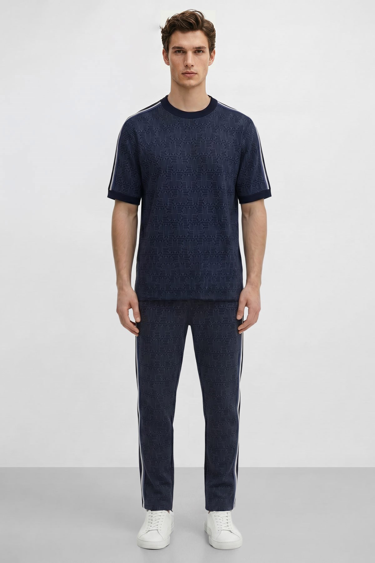 Mısırlı Erkek Monogram Tiktak Detaylı T-shirt Lacivert
