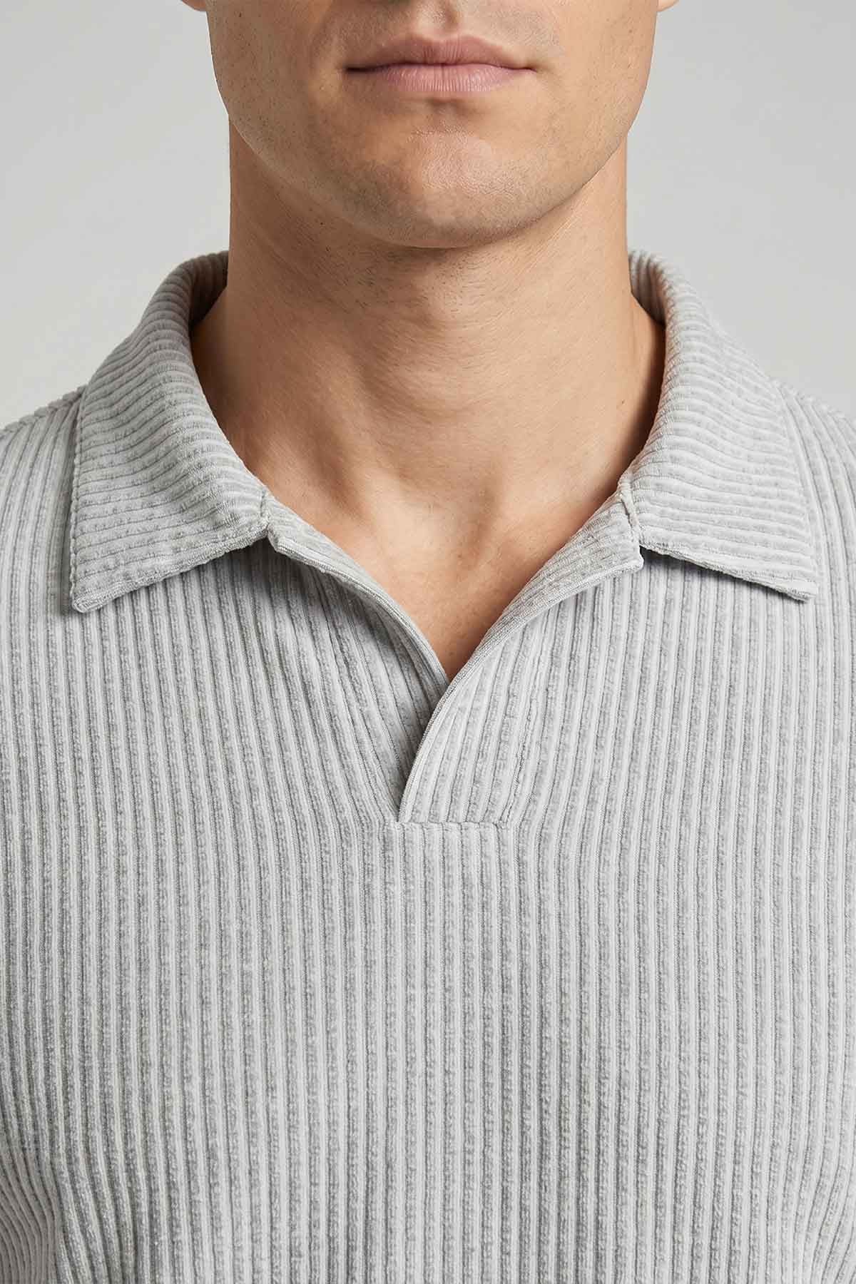 Mısırlı Erkek Jakarlı İnterlok Viskon Polo Yaka T-shirt Gri
