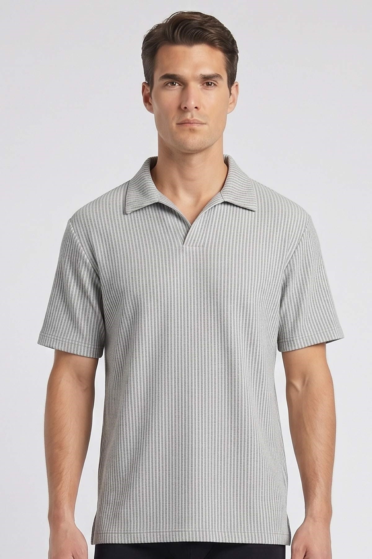 Mısırlı Erkek Jakarlı İnterlok Viskon Polo Yaka T-shirt Gri