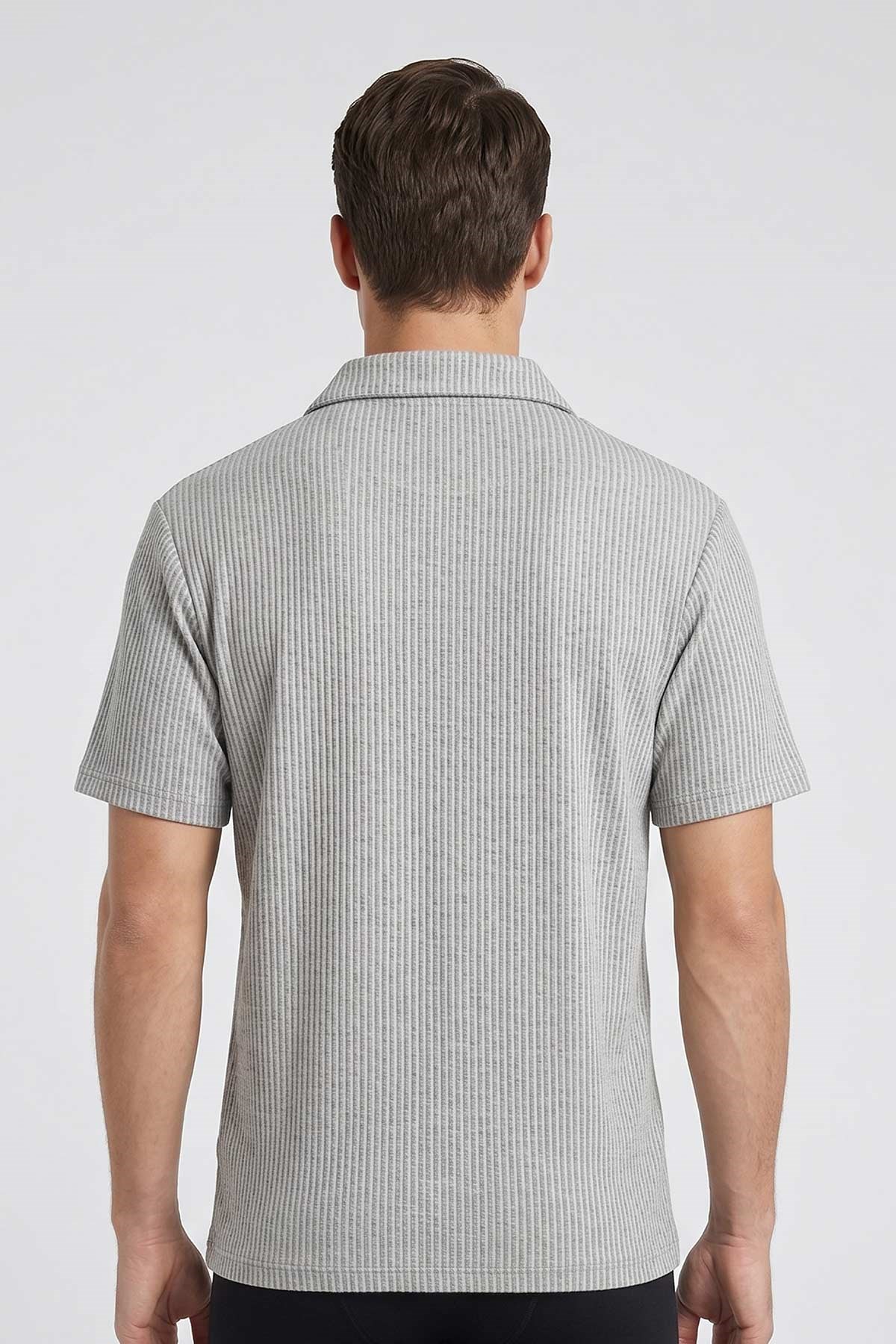 Mısırlı Erkek Jakarlı İnterlok Viskon Polo Yaka T-shirt Gri