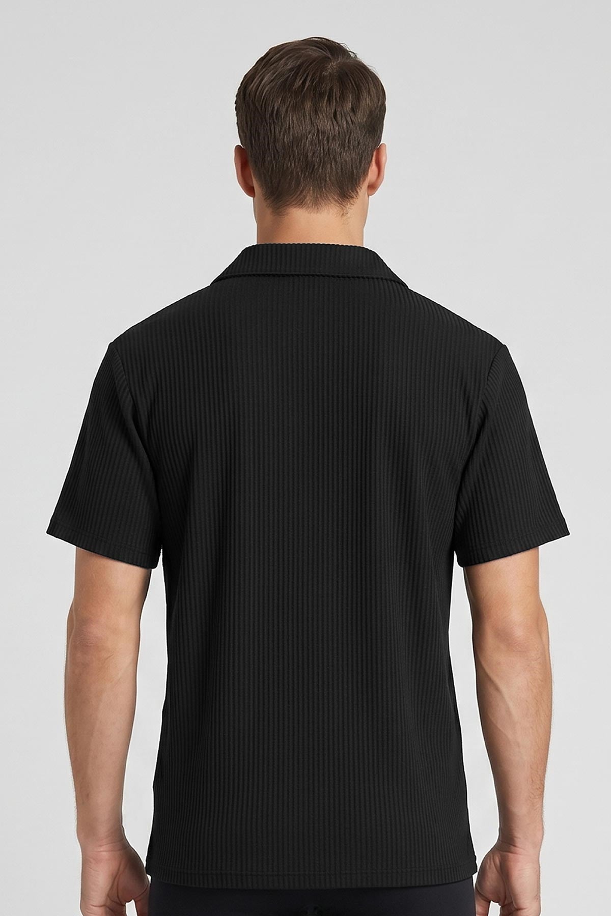 Mısırlı Erkek Jakarlı İnterlok Viskon Polo Yaka T-shirt Siyah