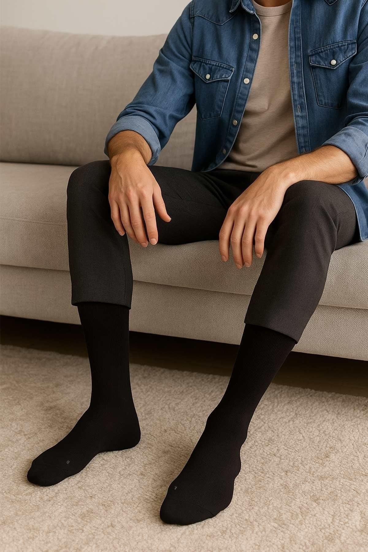 Mısırlı Erkek Merserize Ergonomik NAKIŞLI 6 Çift Süper İnce Soket Çorap Siyah