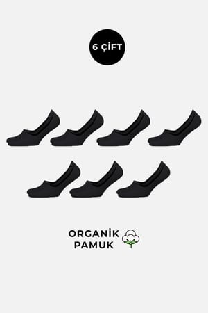 Mısırlı Erkek Organik Pamuklu 6 Çift Babet Çorap Siyah