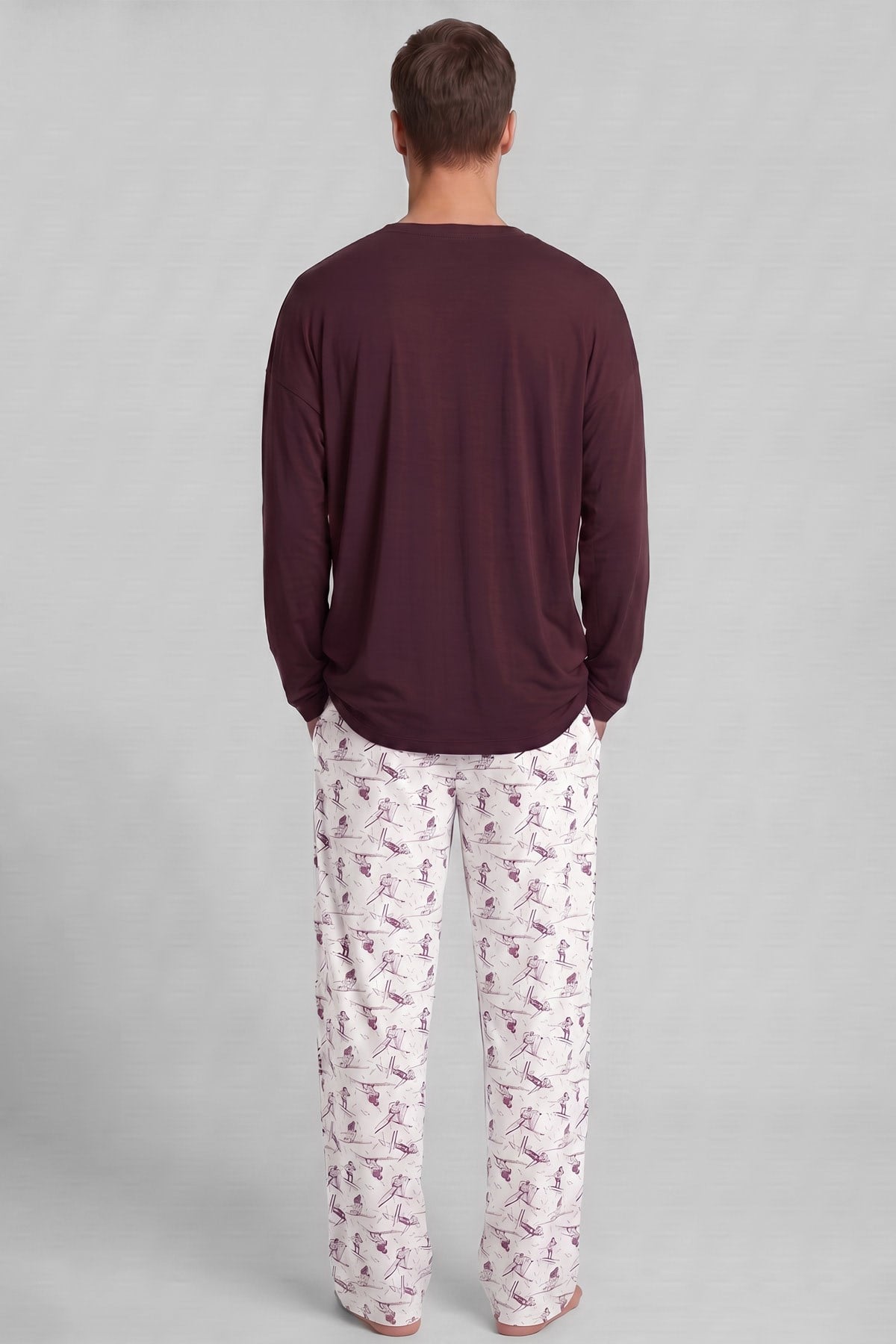 Mısırlı Erkek Pamuk Baskılı Pijama Takım Bordo