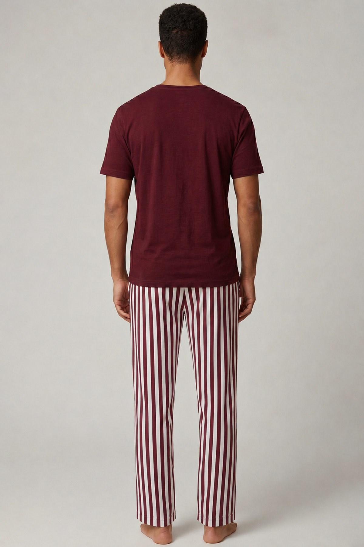 Mısırlı Erkek Pamuk Çizgili Pijama Takım Bordo