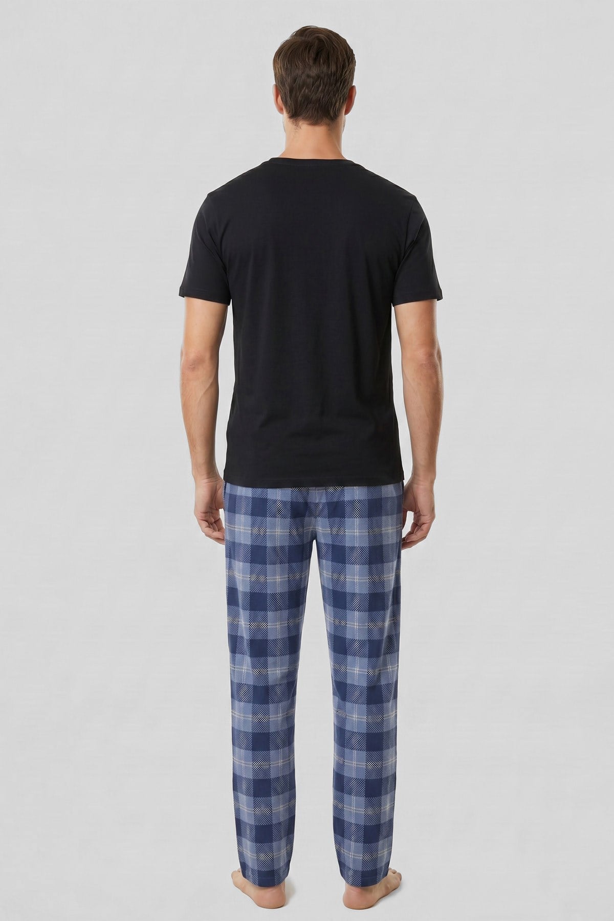 Mısırlı Erkek Pamuk Ekoseli Alt Pijama Mavi