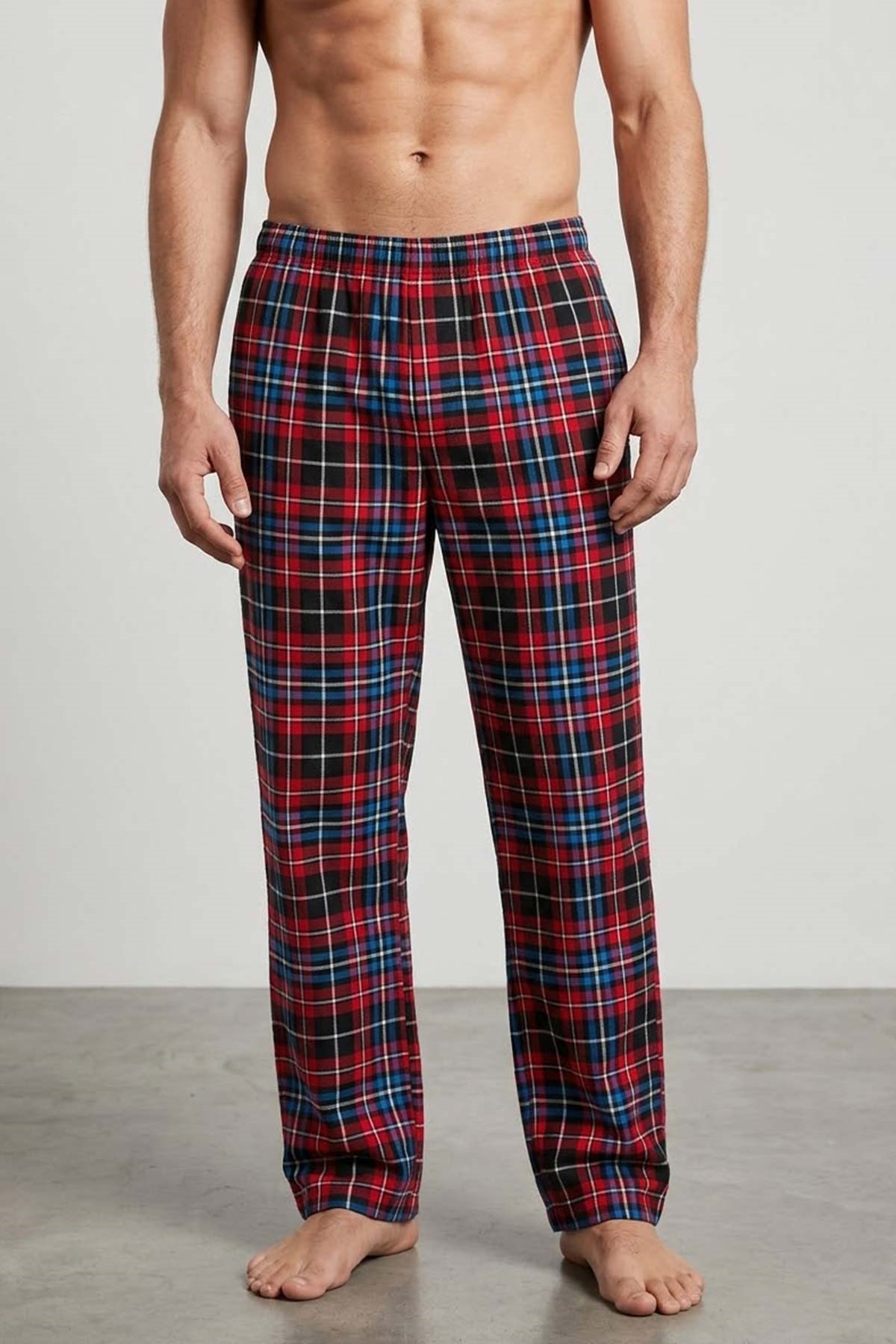 Mısırlı Erkek Pamuk Ekoseli Alt Pijama Kırmızı