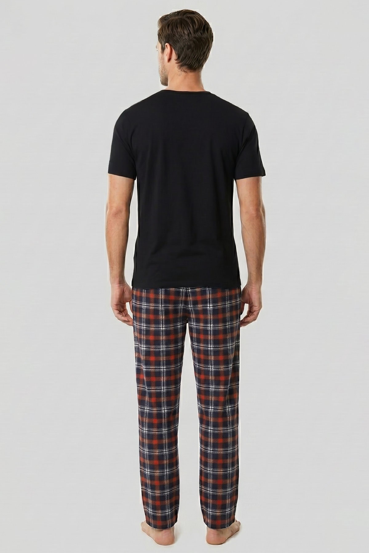 Mısırlı Erkek Pamuk Ekoseli Alt Pijama Oranj