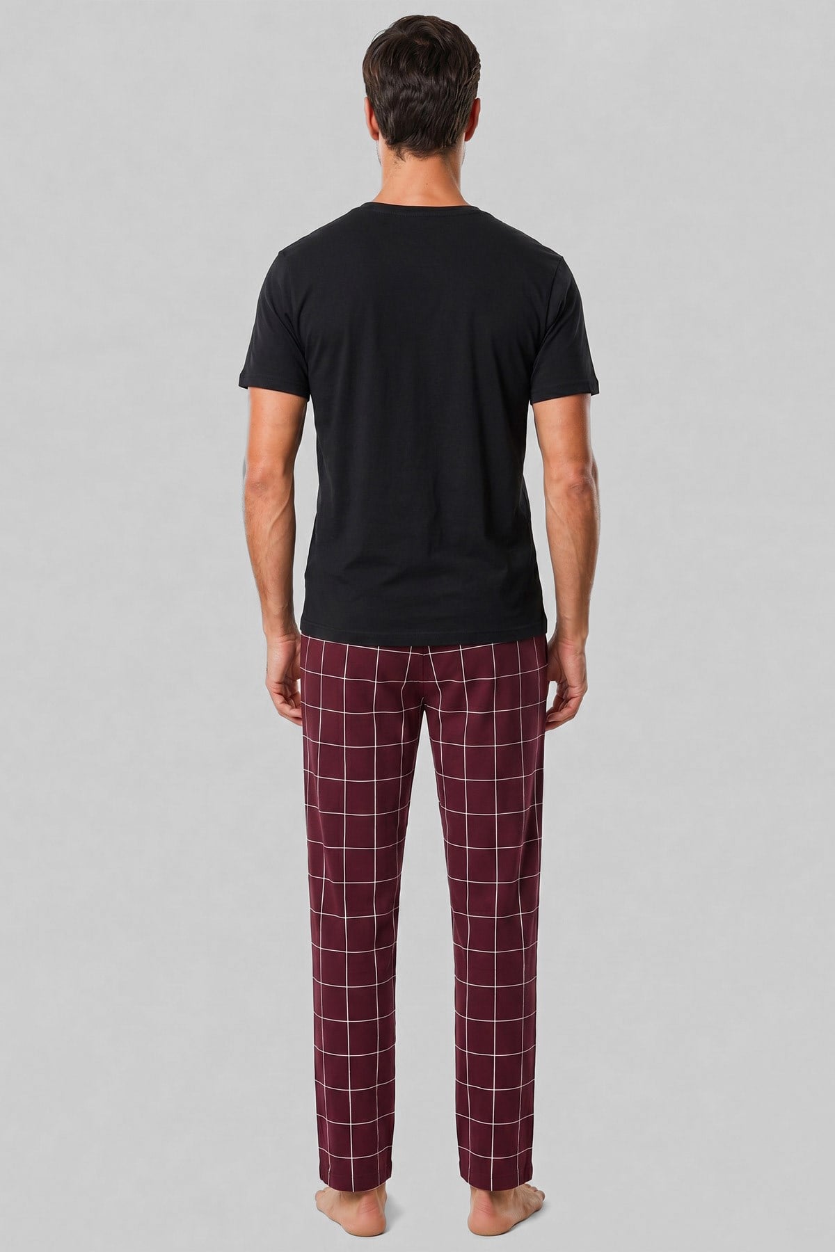 Mısırlı Erkek Pamuk İnce Ekoseli Alt  Pijama Bordo
