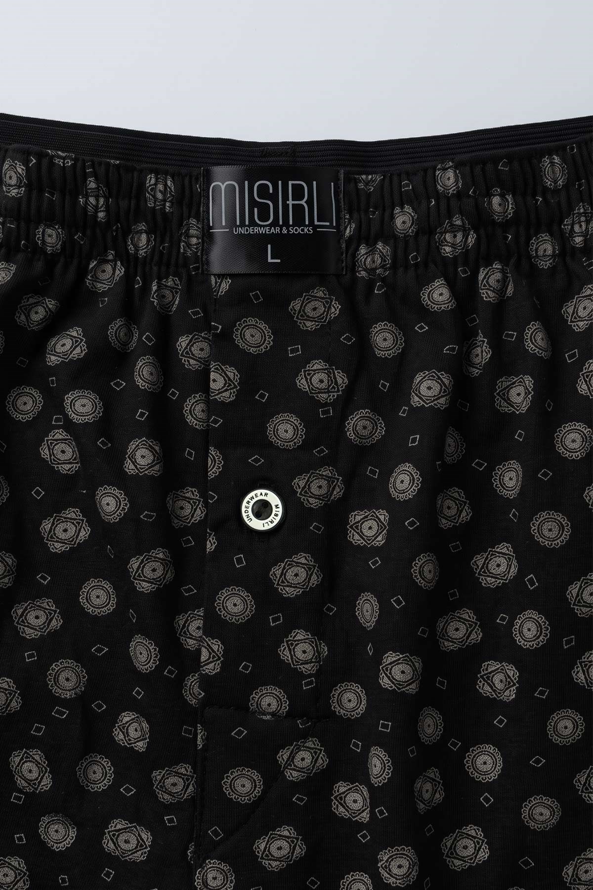 Mısırlı Erkek Pamuk Köşe Üçgen Relax Fit Boxer Geometrik Desen/Siyah