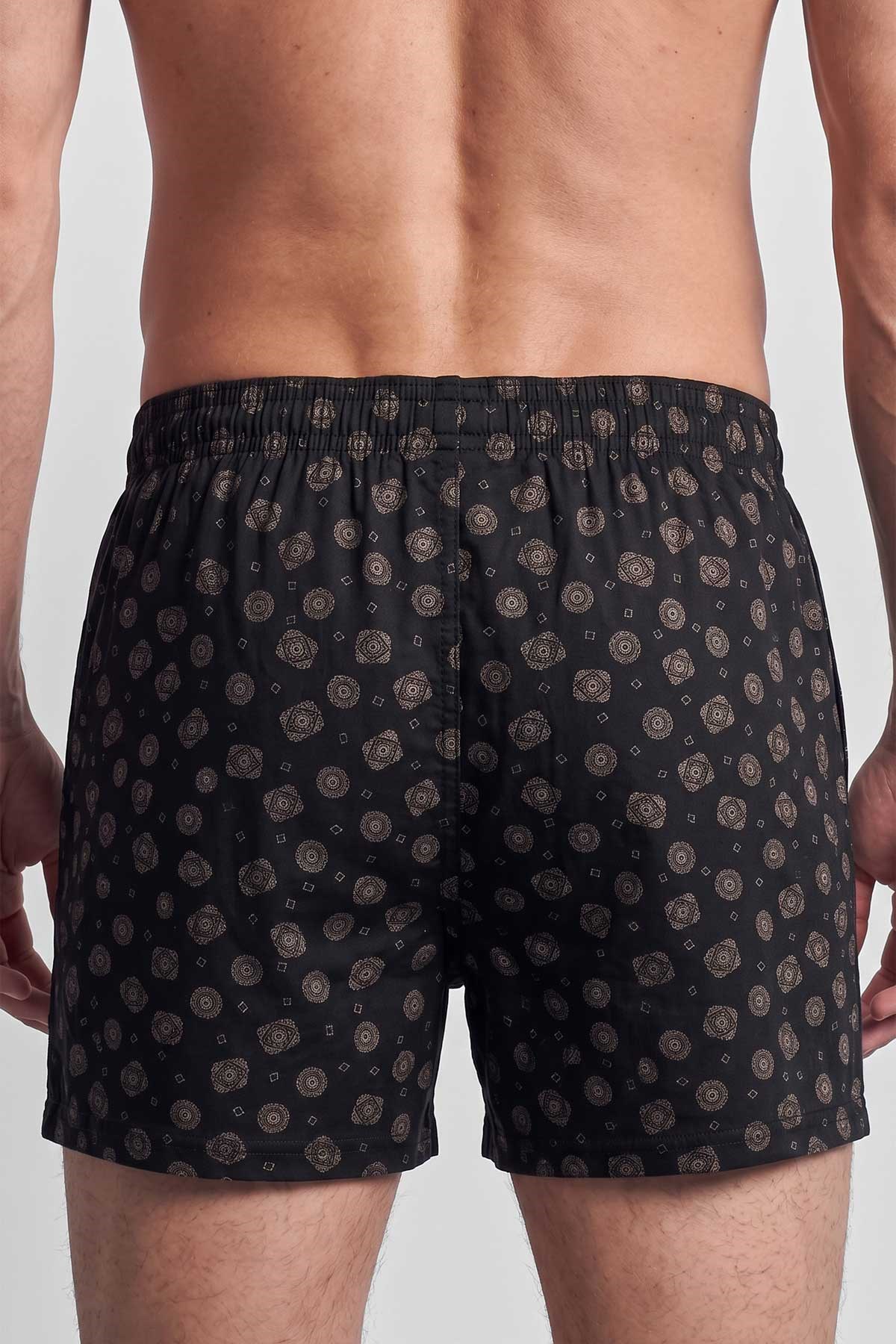 Mısırlı Erkek Pamuk Köşe Üçgen Relax Fit Boxer Geometrik Desen/Siyah