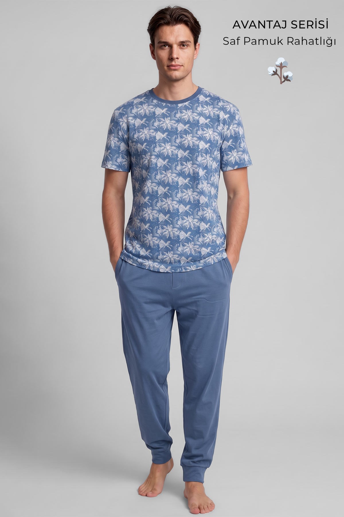Mısırlı Erkek Pamuklu Animal Desenli Pijama Takım Mavi