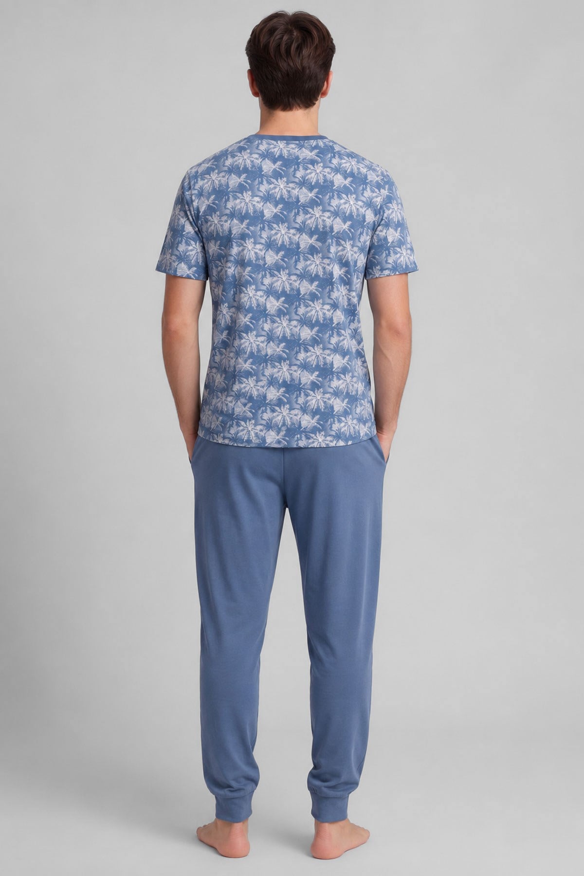 Mısırlı Erkek Pamuklu Animal Desenli Pijama Takım Mavi