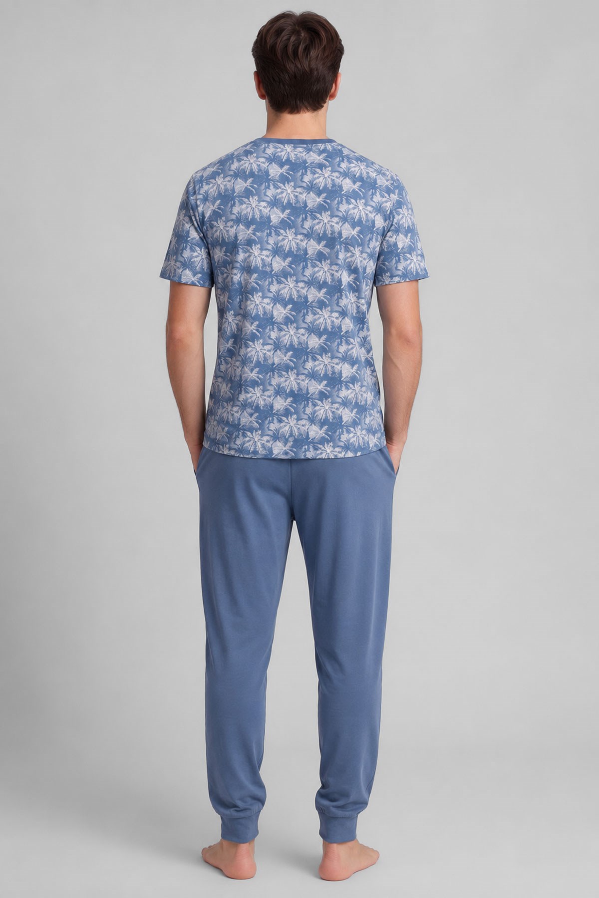 Mısırlı Erkek Pamuklu Animal Desenli Pijama Takım Mavi