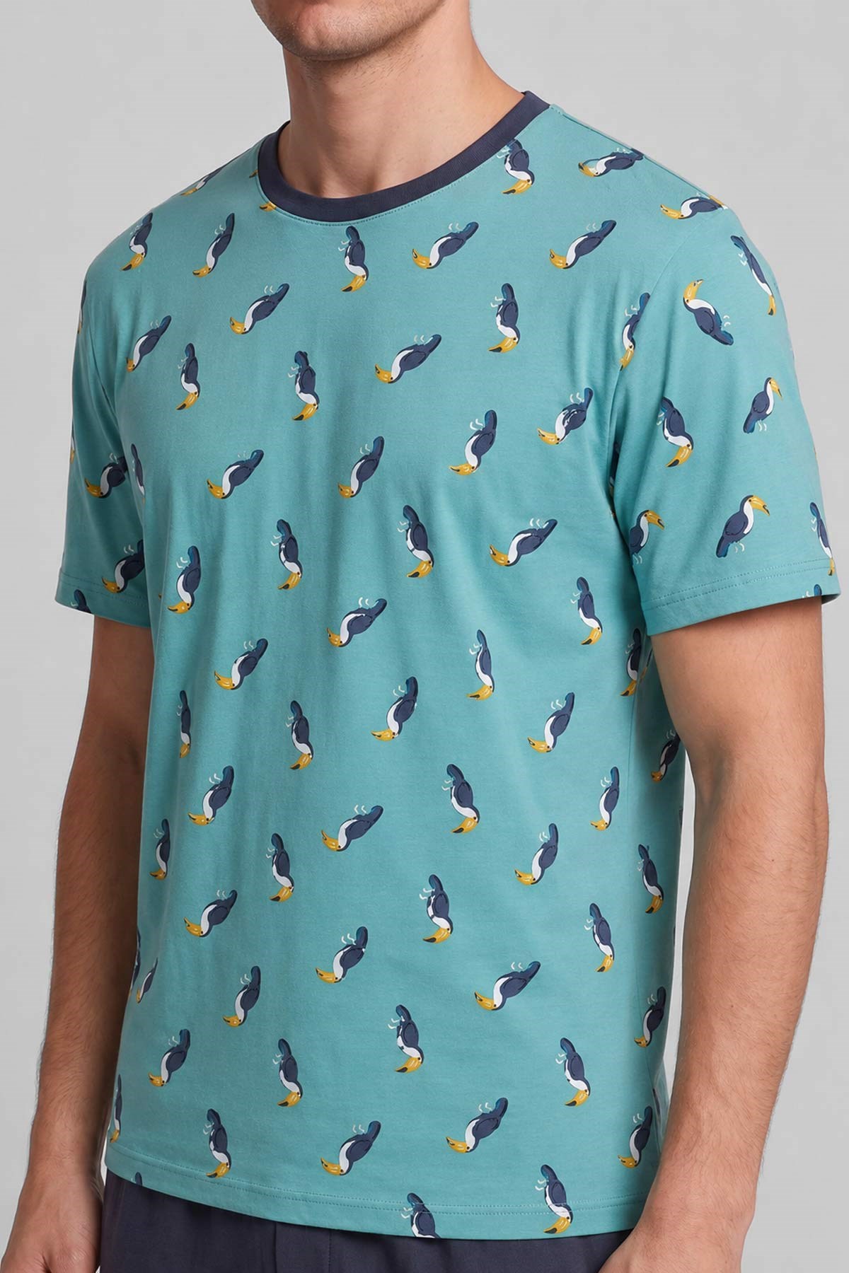 Mısırlı Erkek Pamuklu Animal Desenli Pijama Takım Turkuaz Yeşili-Antrasit