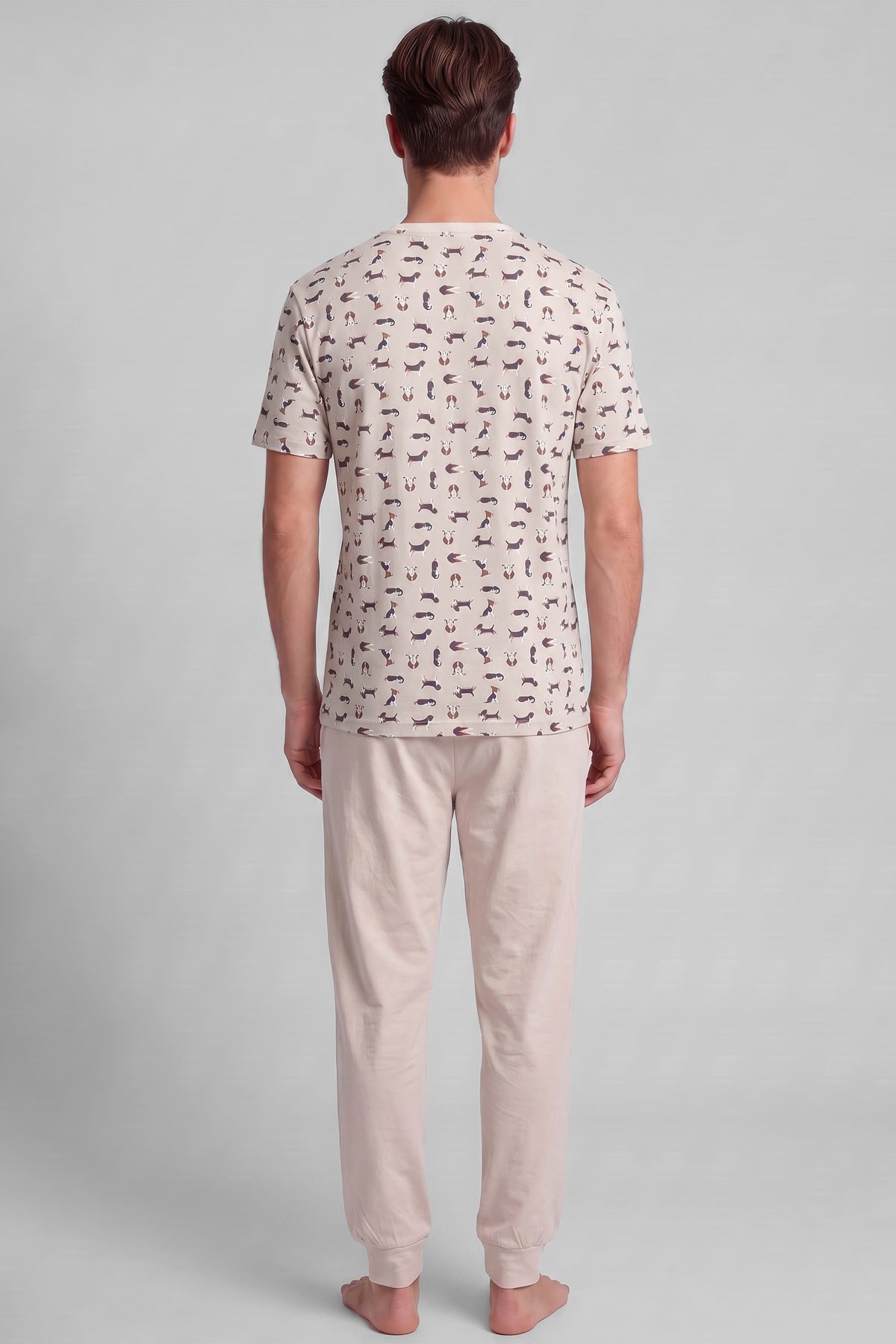 Mısırlı Erkek Pamuklu Animal Desenli Pijama Takım Açık Bej