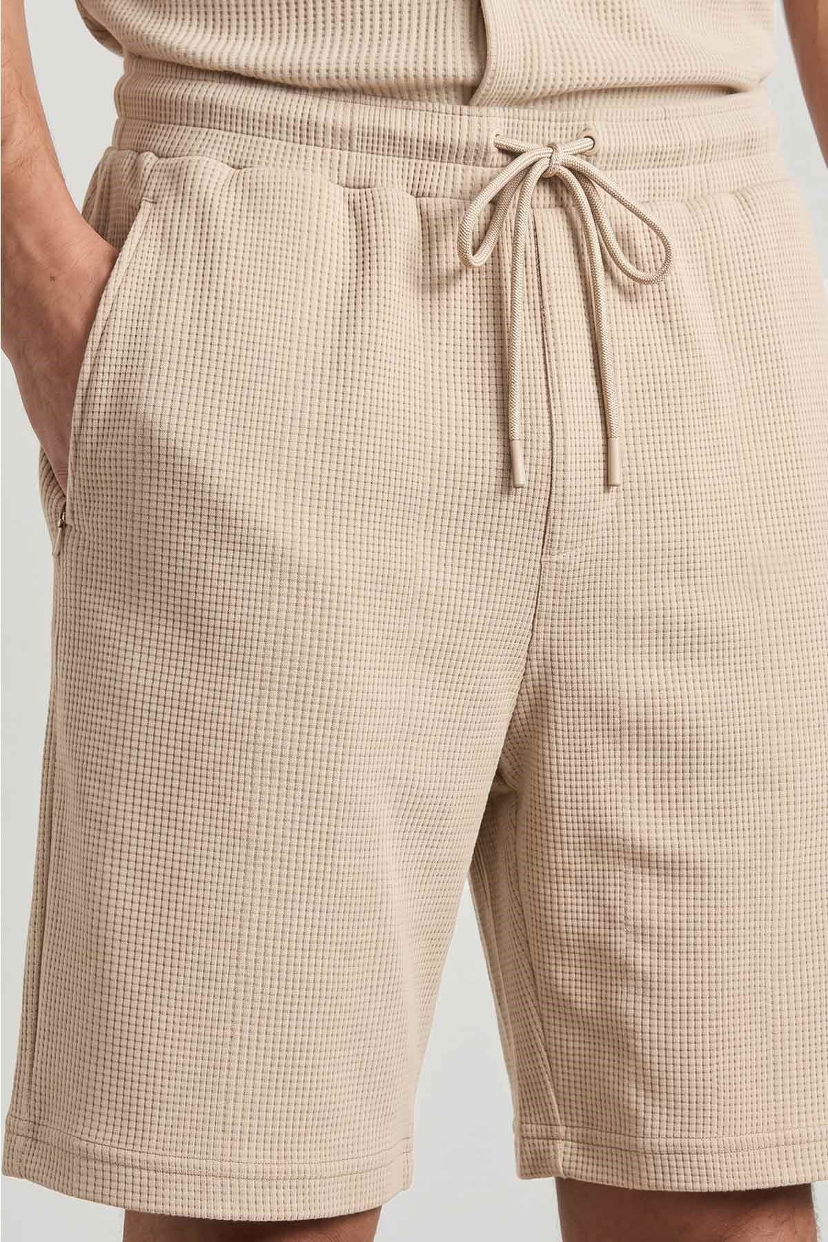 Mısırlı Erkek Pamuklu Beli Lastikli Şort Ekru