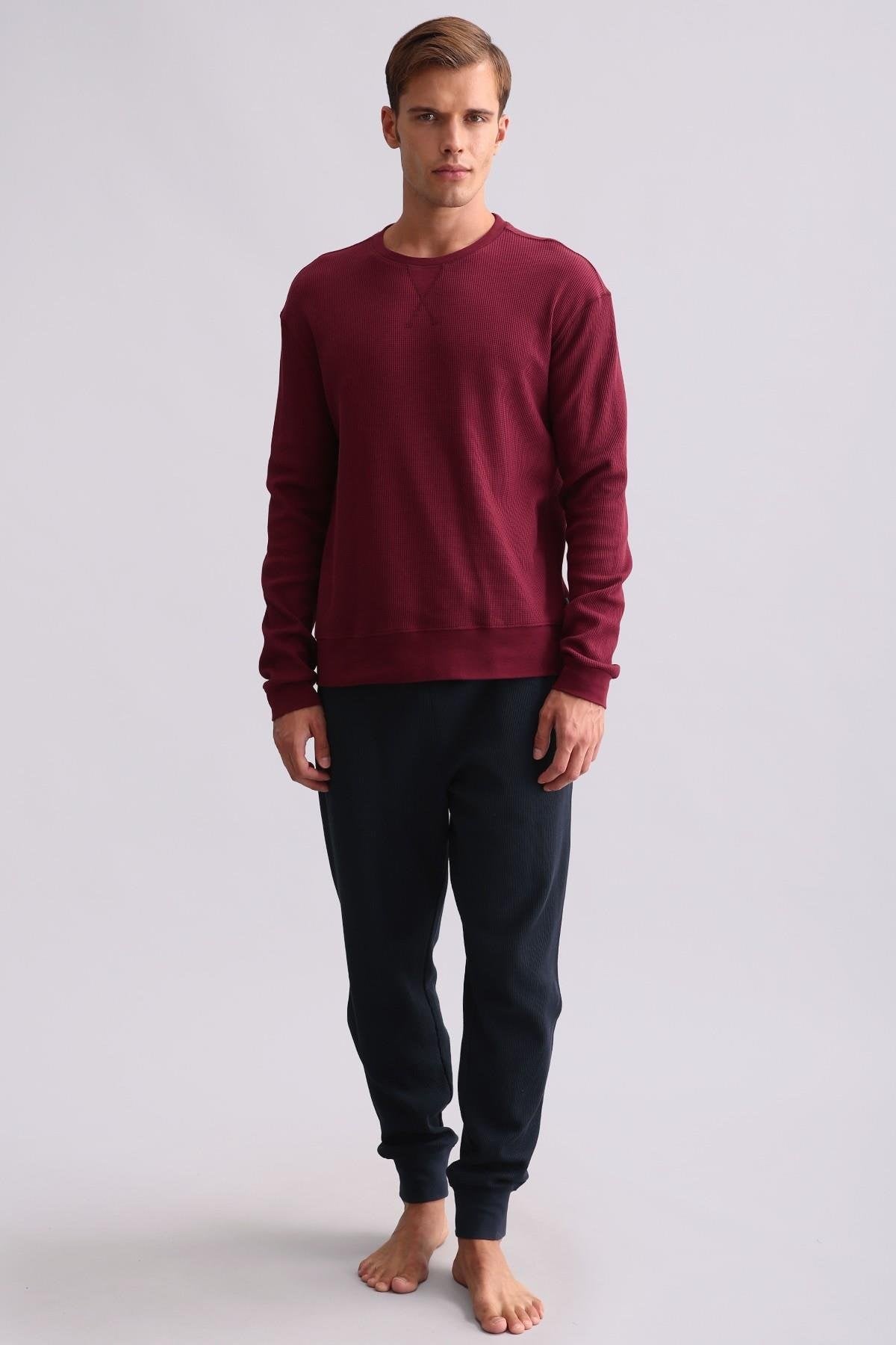 Mısırlı Erkek Pamuklu Uzun Kollu Pijama Takımı Bordo