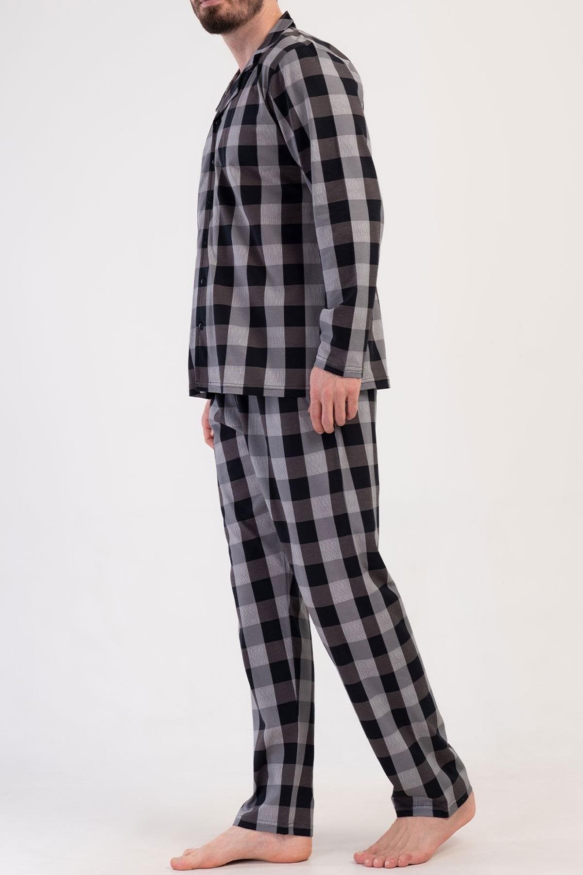 Mısırlı Erkek Pamuklu Uzun Kollu Pijama Takımı Siyah