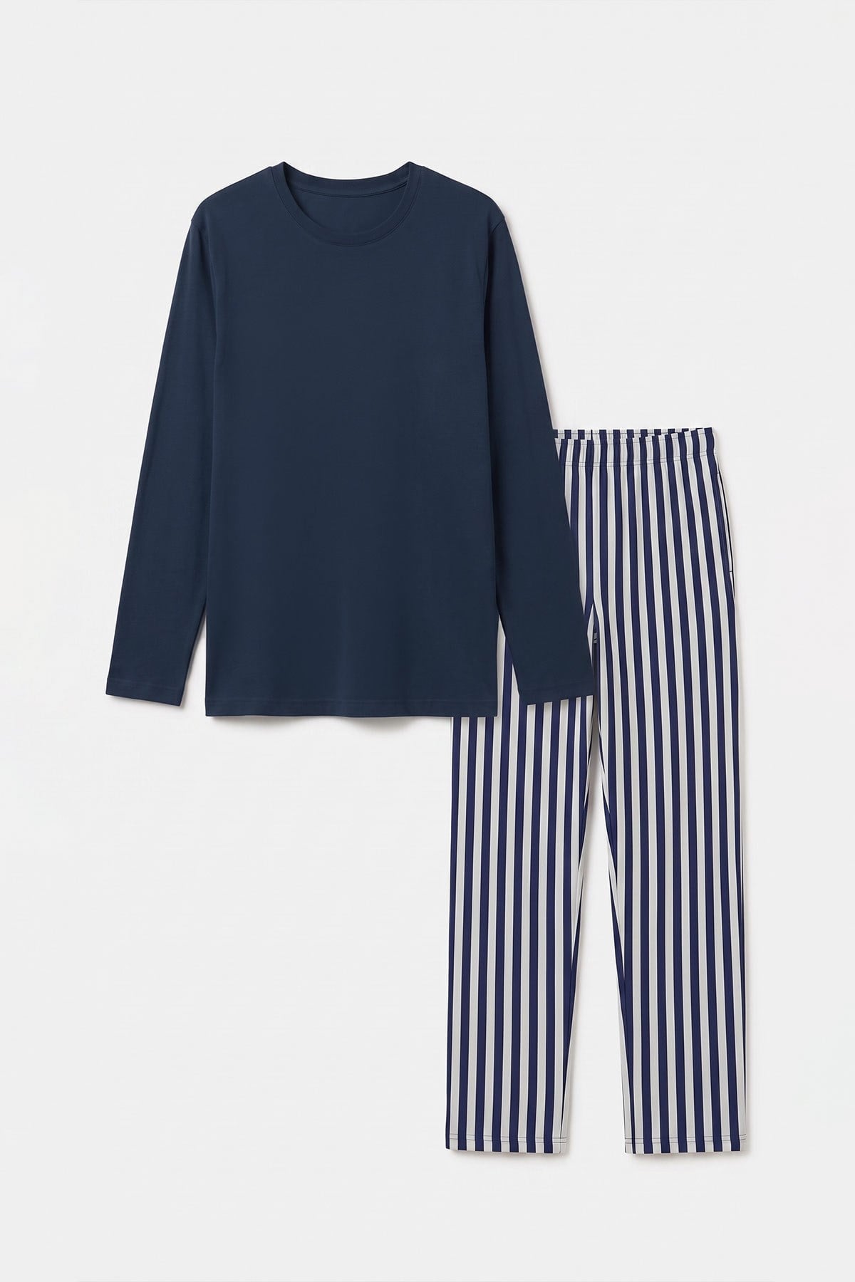 Mısırlı Erkek Pamuklu Uzun Kollu Pijama Takım Lacivert-Ekru