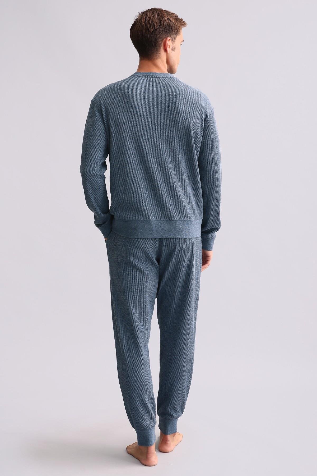 Mısırlı Erkek Pamuklu Uzun Kollu Pijama Takımı İndigo