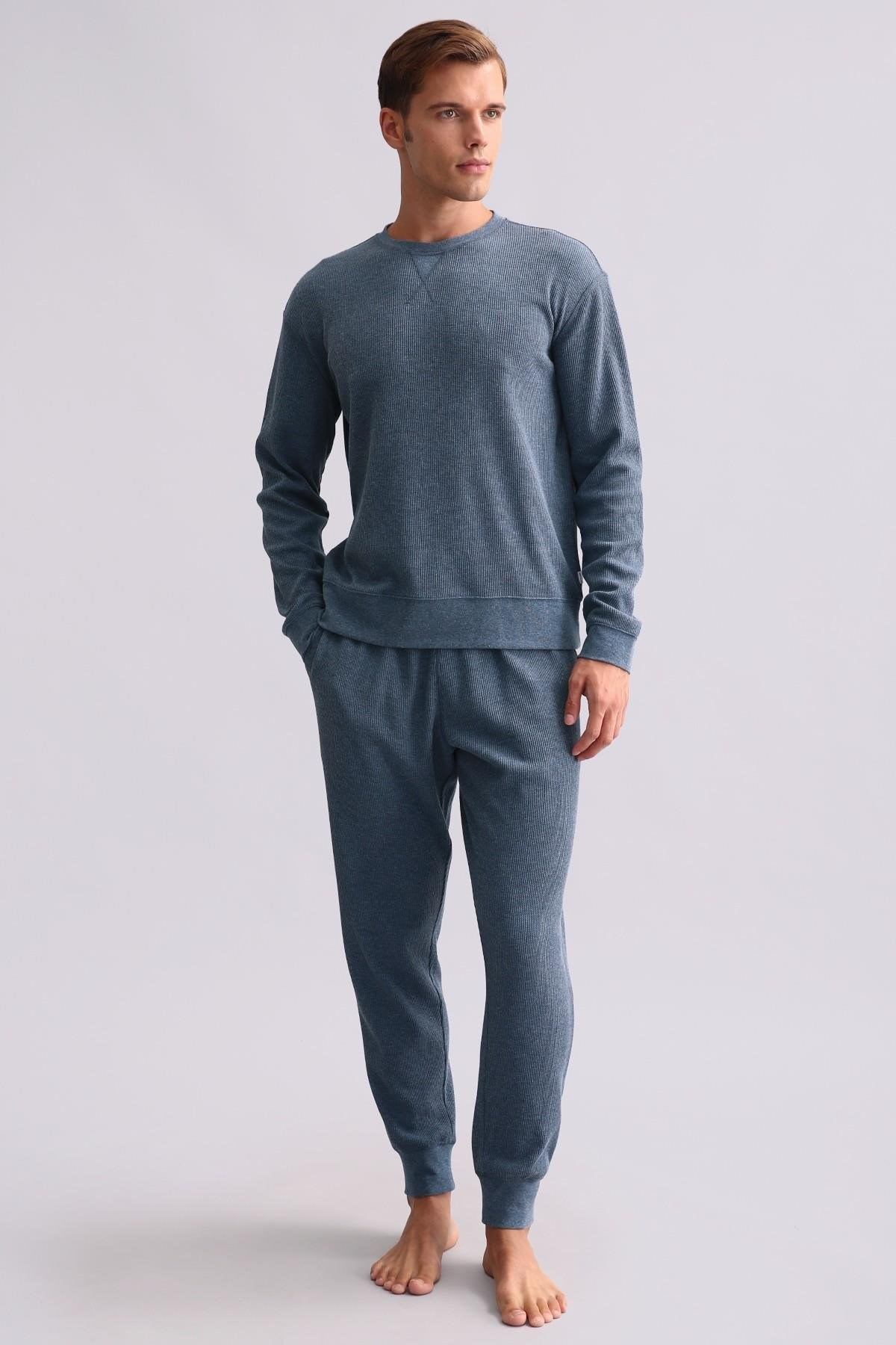 Mısırlı Erkek Pamuklu Uzun Kollu Pijama Takımı İndigo