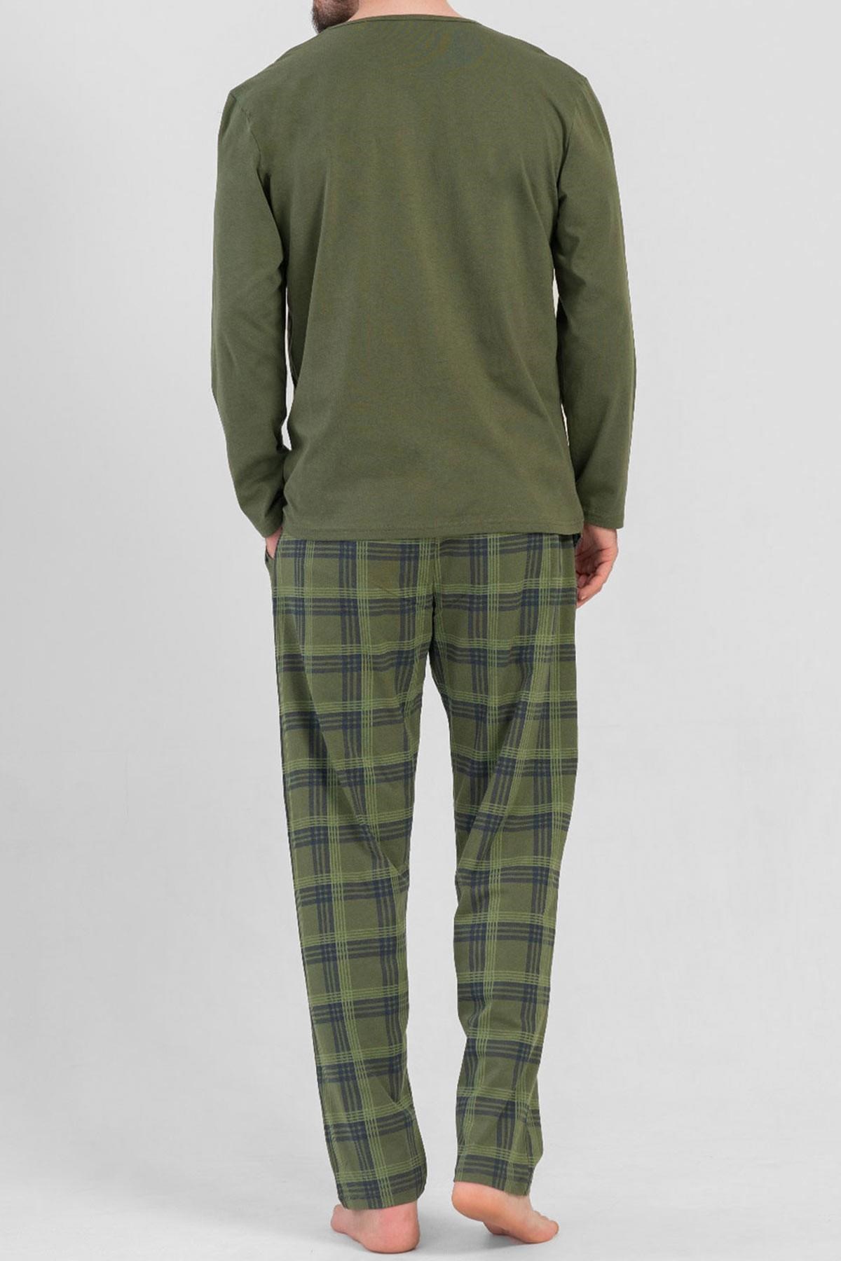 Mısırlı Erkek Pamuklu Uzun Kollu Pijama Takımı Haki