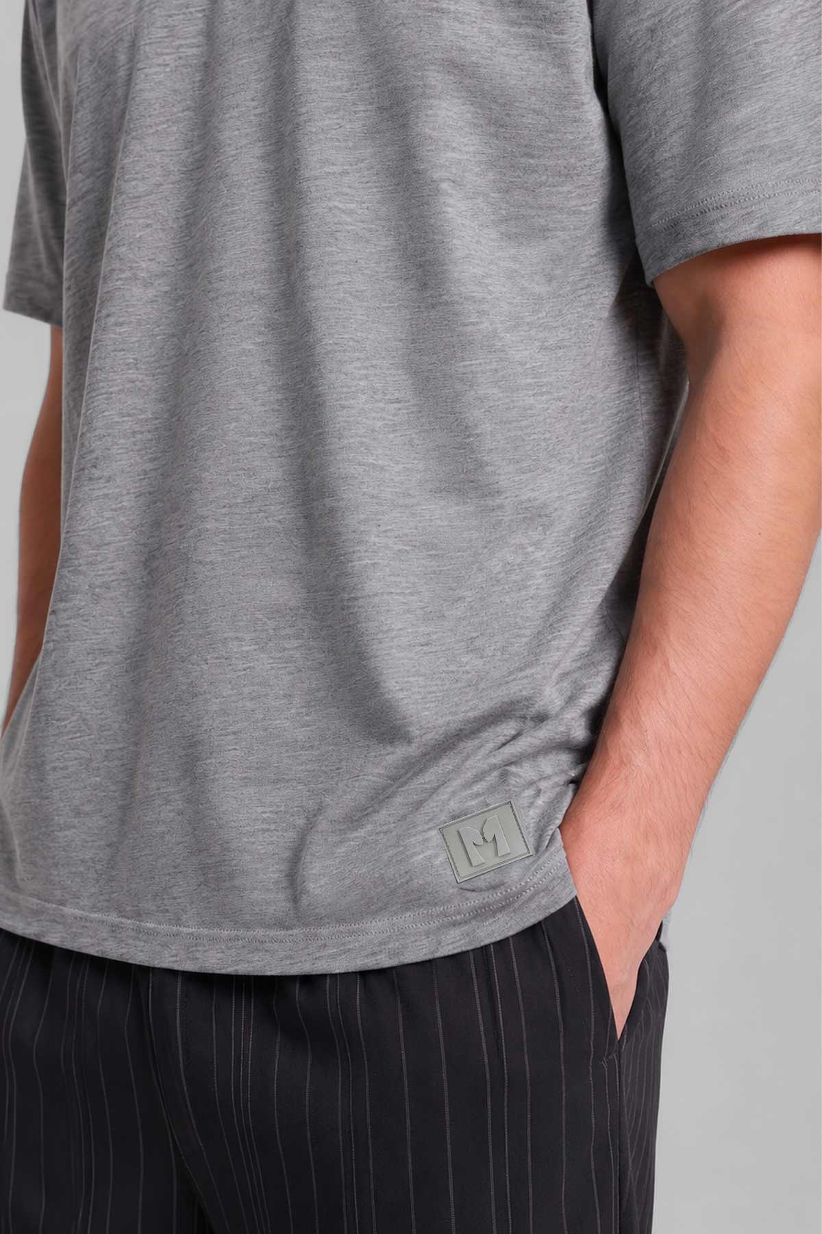 Mısırlı Erkek Relax Fit Penye T-shirt Gri Melanj