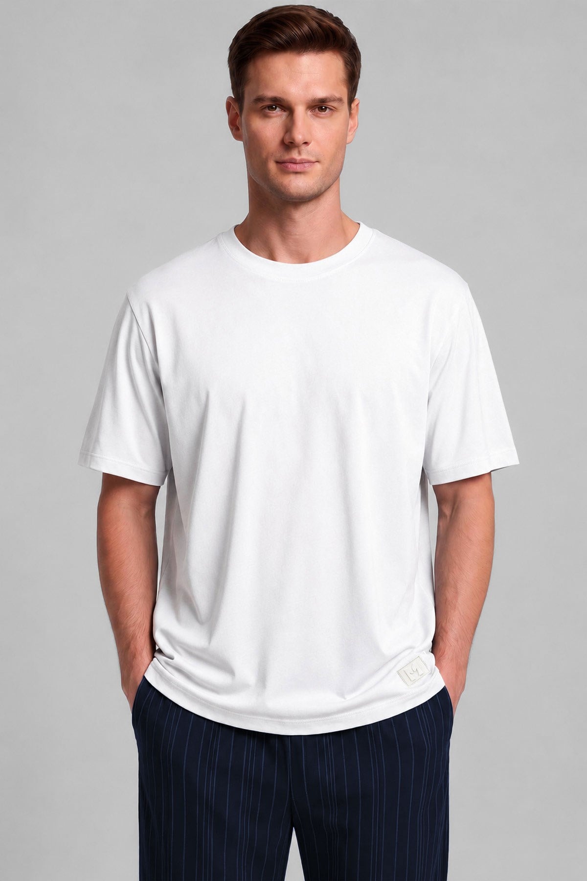 Mısırlı Erkek Relax Fit Penye T-shirt Beyaz
