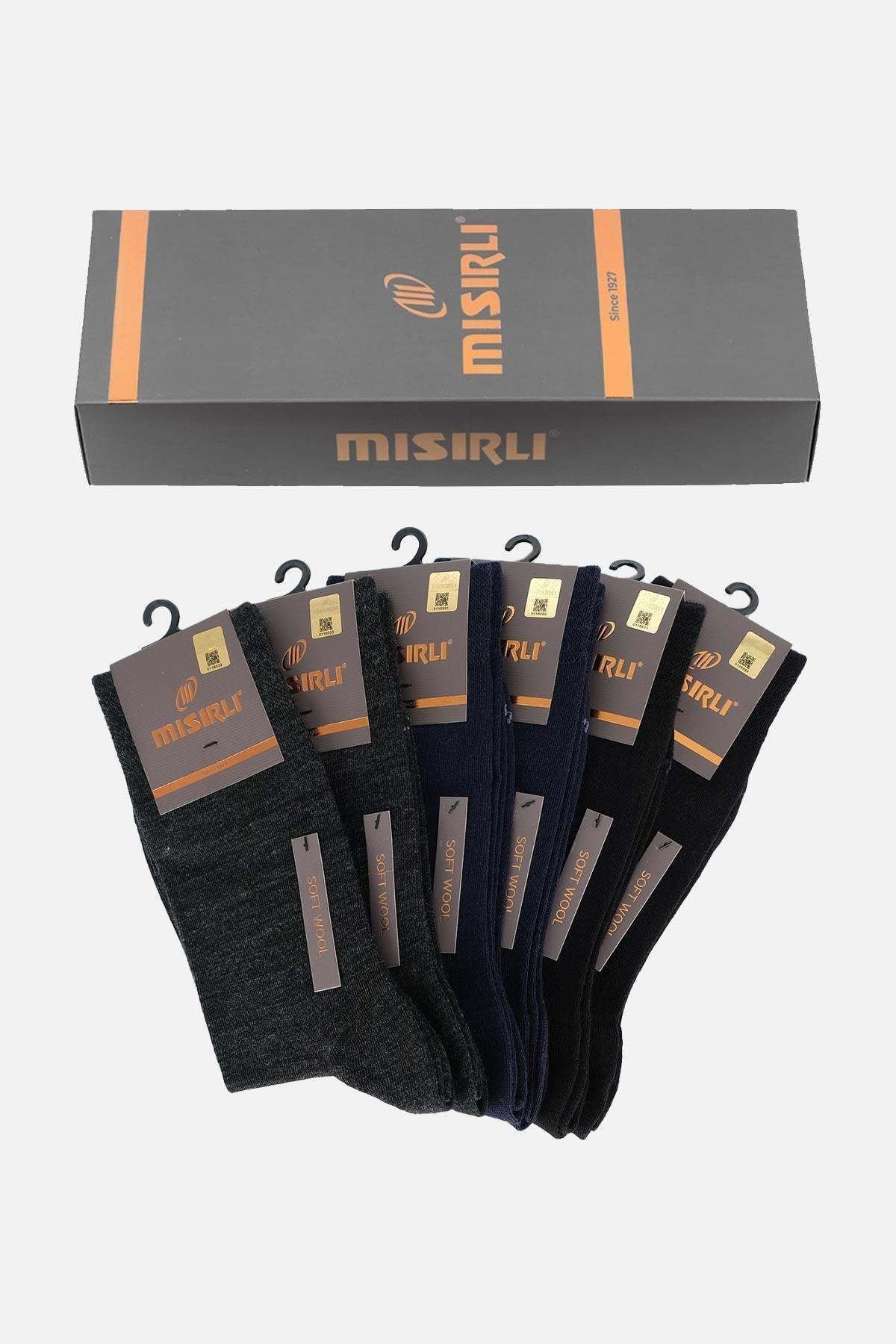 Mısırlı Erkek Soft Wool (Koyun Yünü) Kutulu 6 Çift Soket Çorap Çok Renkli